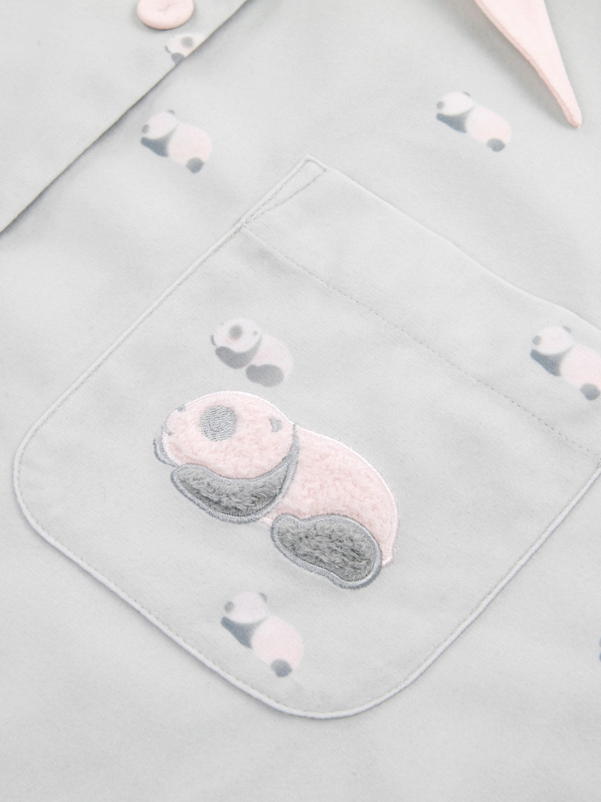 "Panda PomPom" Polar Fleece Neckerchief Loungewear Set – Gray