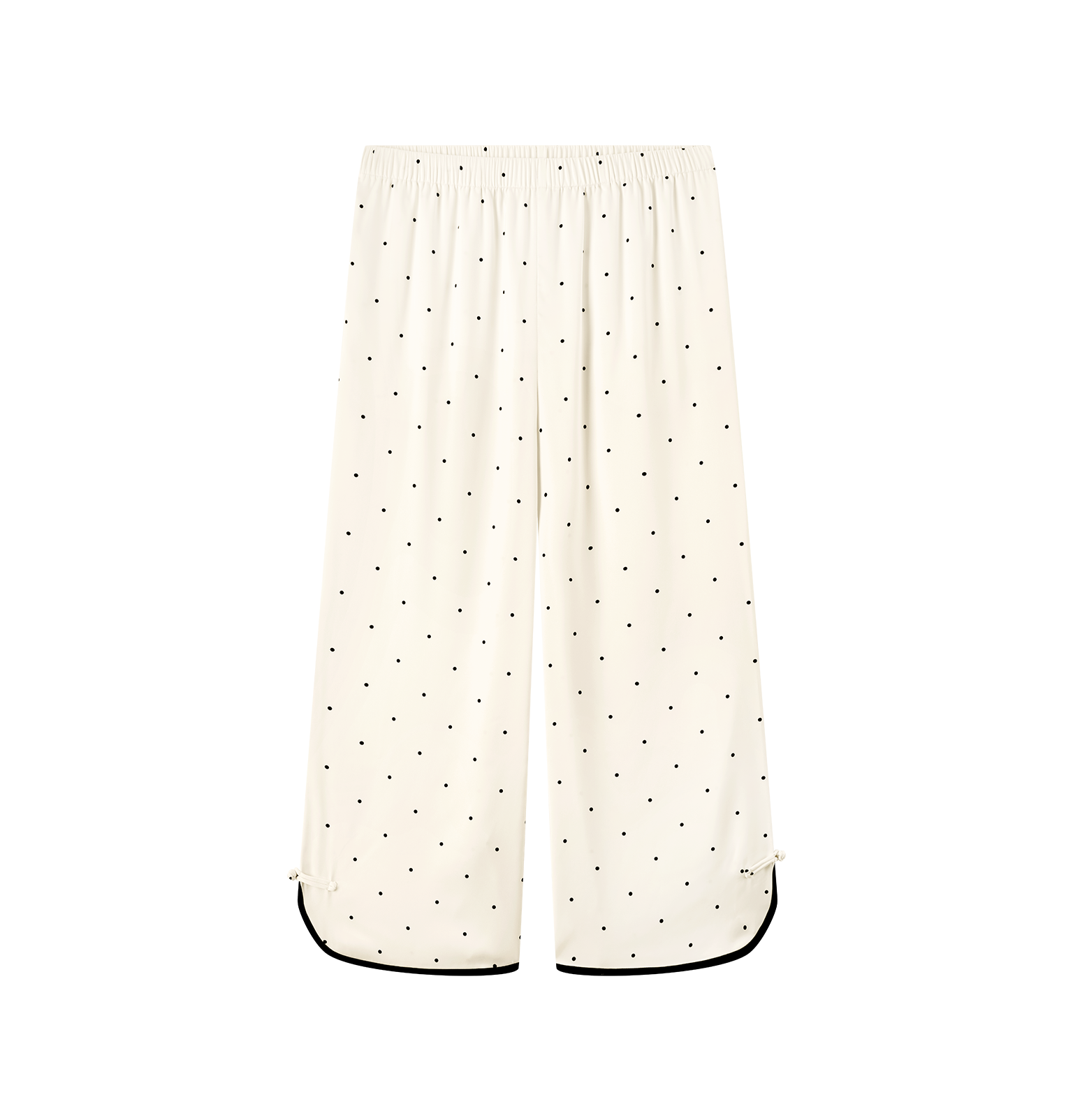 "Panda PomPom" Chinese-Style Satin Loungewear Set – White Polka Dot