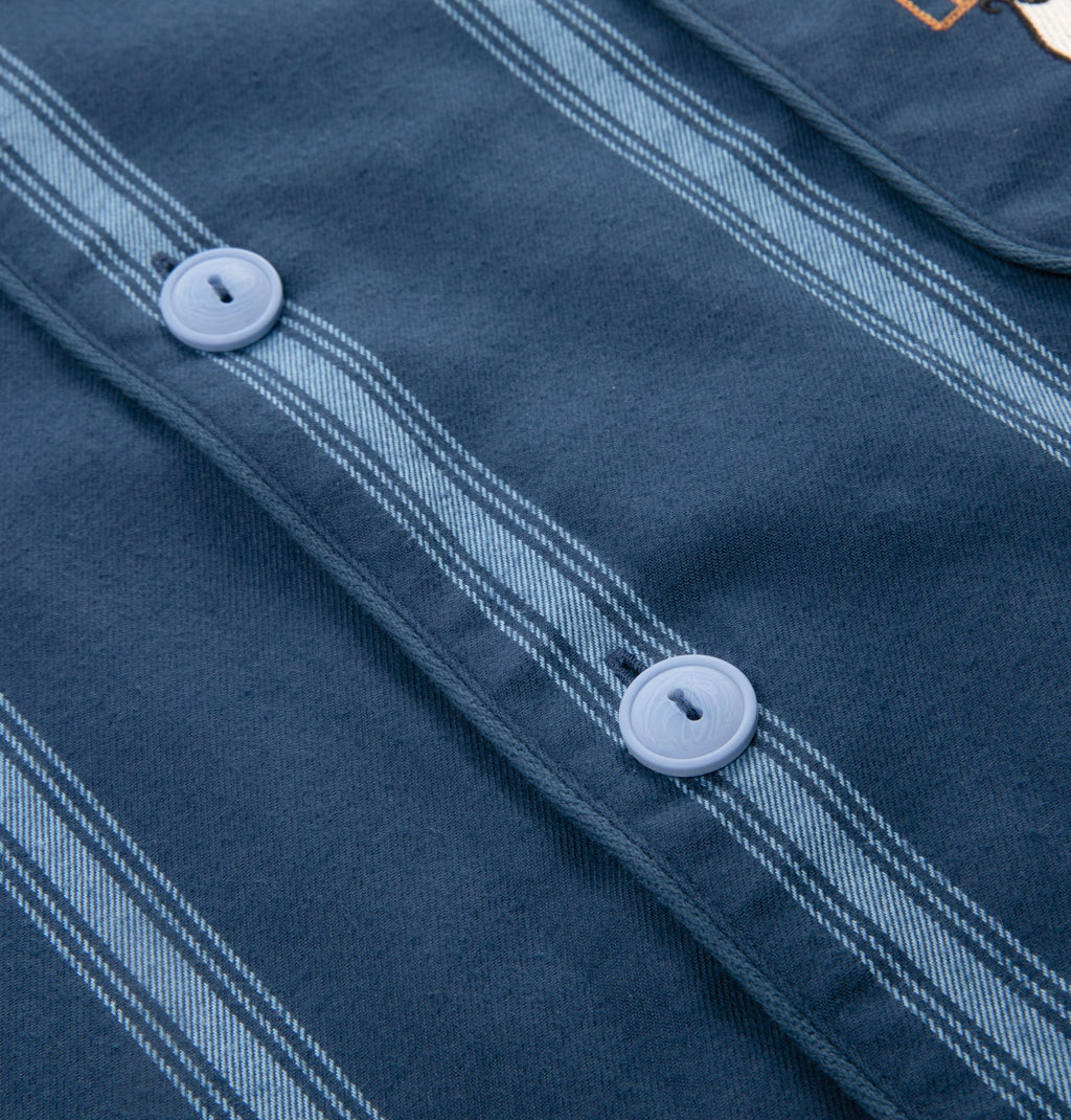 “Urban Jungle” Thickened Cotton Flannel Loungewear Set Dark Blue Stripes