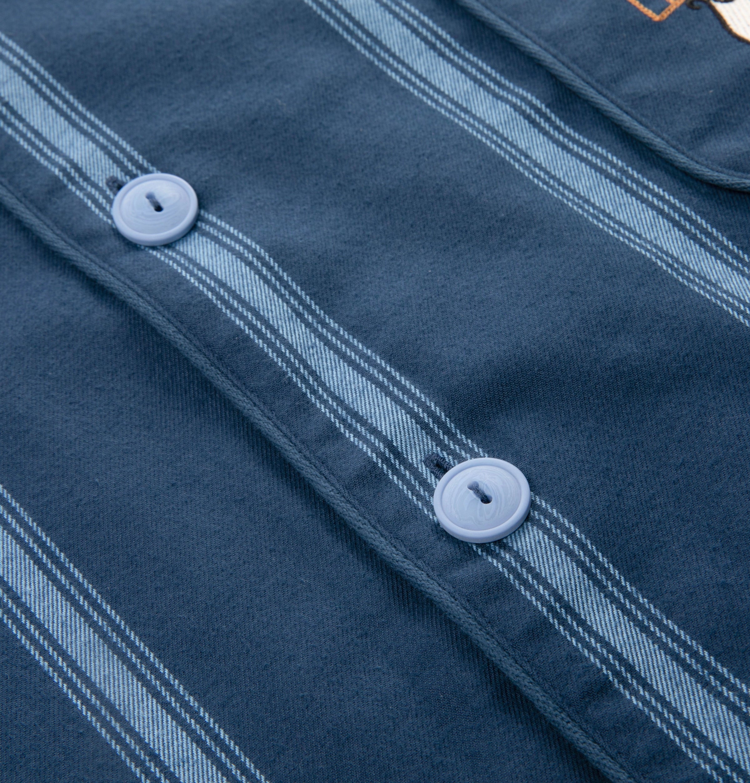 “Urban Jungle” Thickened Cotton Flannel Loungewear Set Dark Blue Stripes