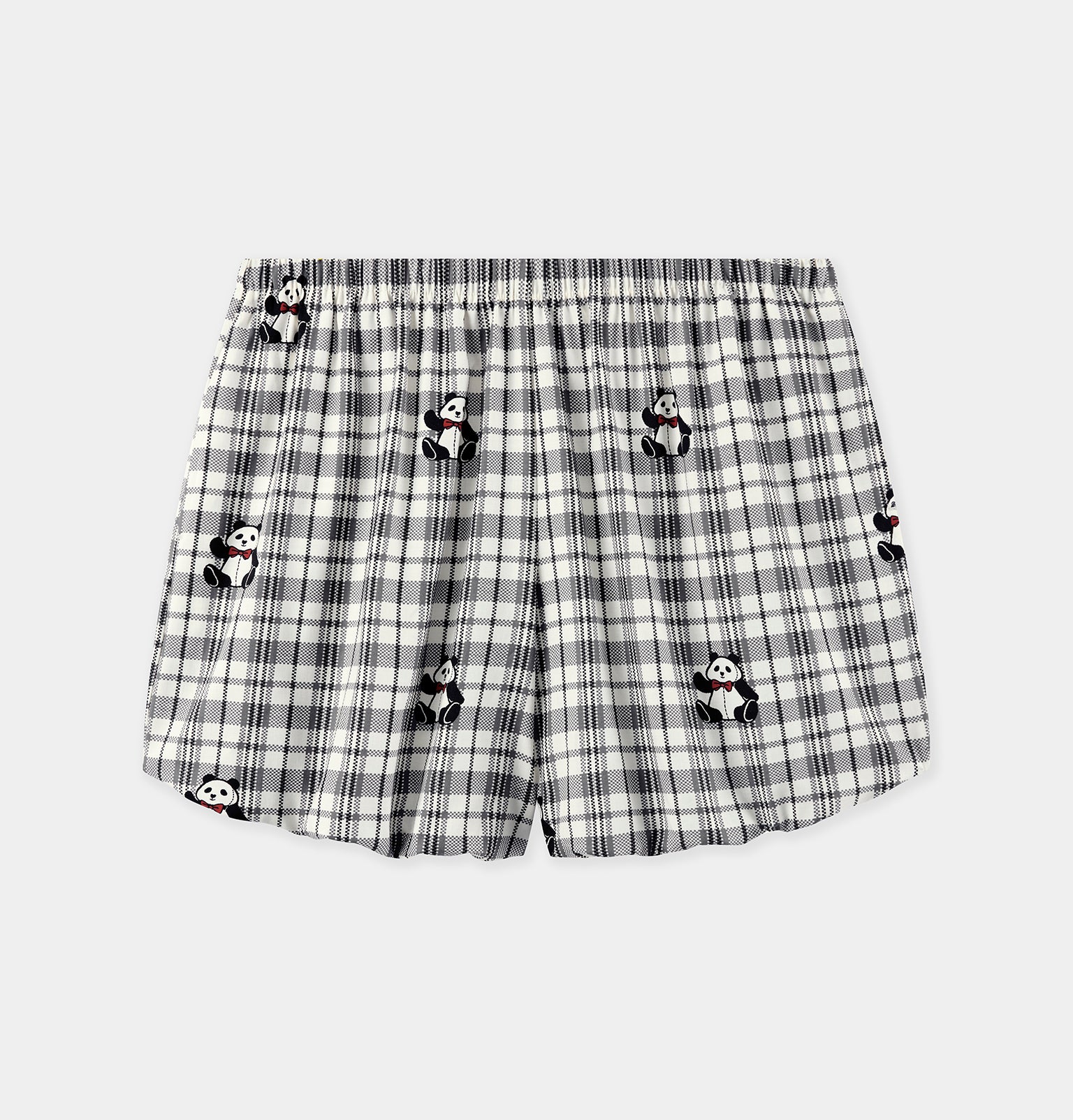 "Panda PomPom" Tencel Cotton Blend Spaghetti Strap Top & Shorts Pajama Set – Black Grid