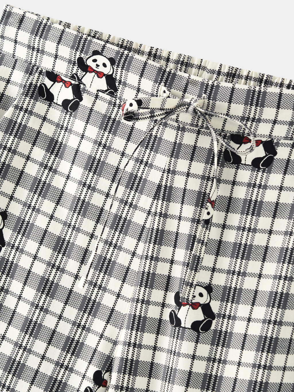 "Panda PomPom" Tencel Cotton Blend Loungewear Set – Black Grid