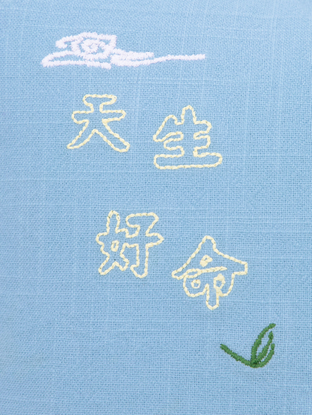"panda pompom" Embroidered Buckwheat Pillow – Blue