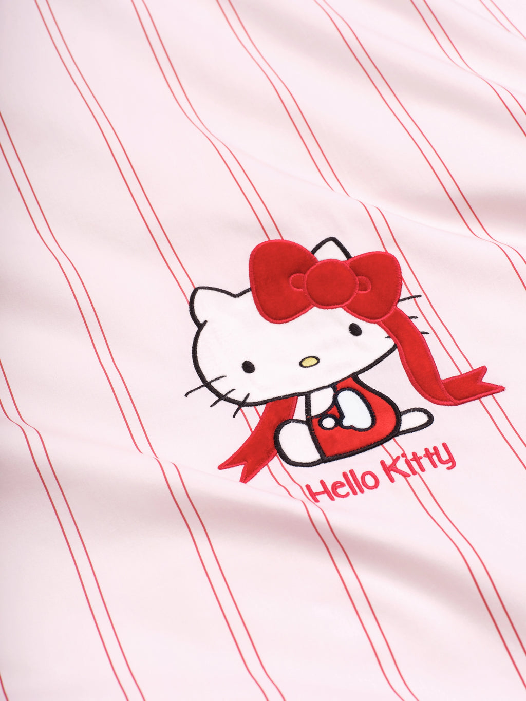 "Hello Kitty" Cotton Jacquard Bedding Set – Pink Stripes