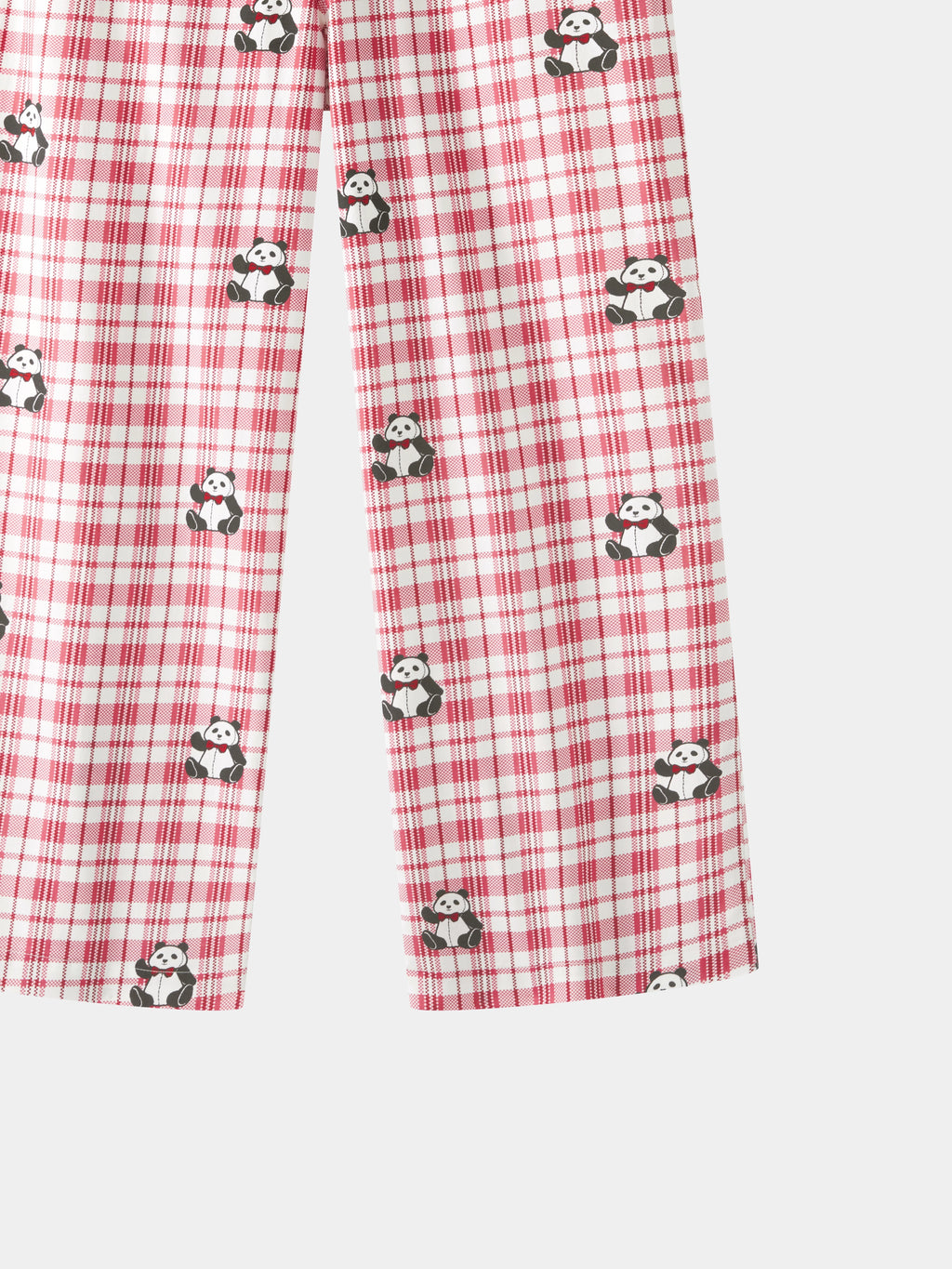 "Panda PomPom" Tencel Cotton Blend Loungewear Set – Red Grid
