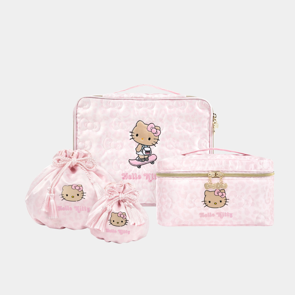 "Hello Kitty" Travel Drawstring Bag Set – Pink Leopard