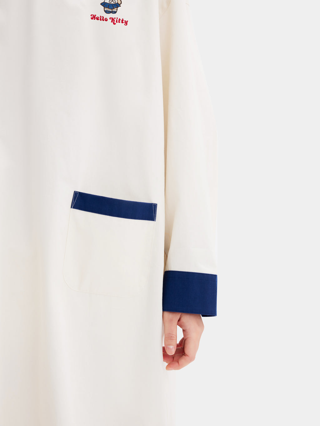 "Hello Kitty" Cotton Sailor Collar Long Sleeve Nightgown