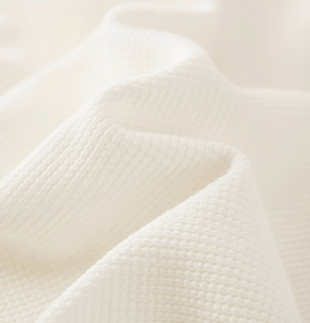 "Panda PomPom" Waffle Checks Polo Collar Nightgown – Cream White