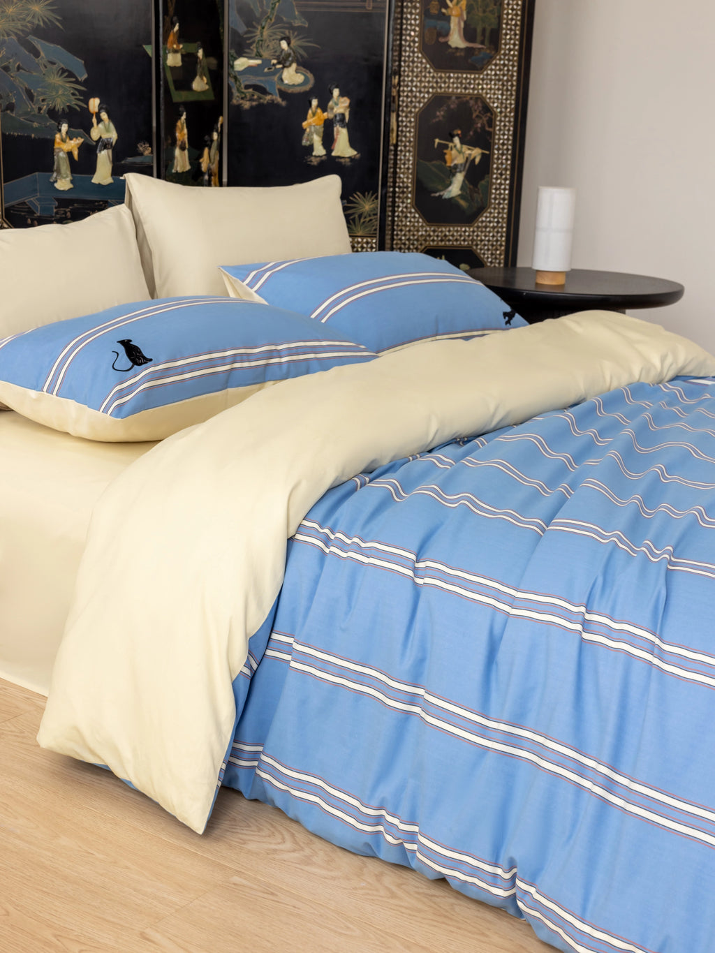 "Urban Jungle" Black Panther Yarn-Dyed Cotton Bedding Set – Blue