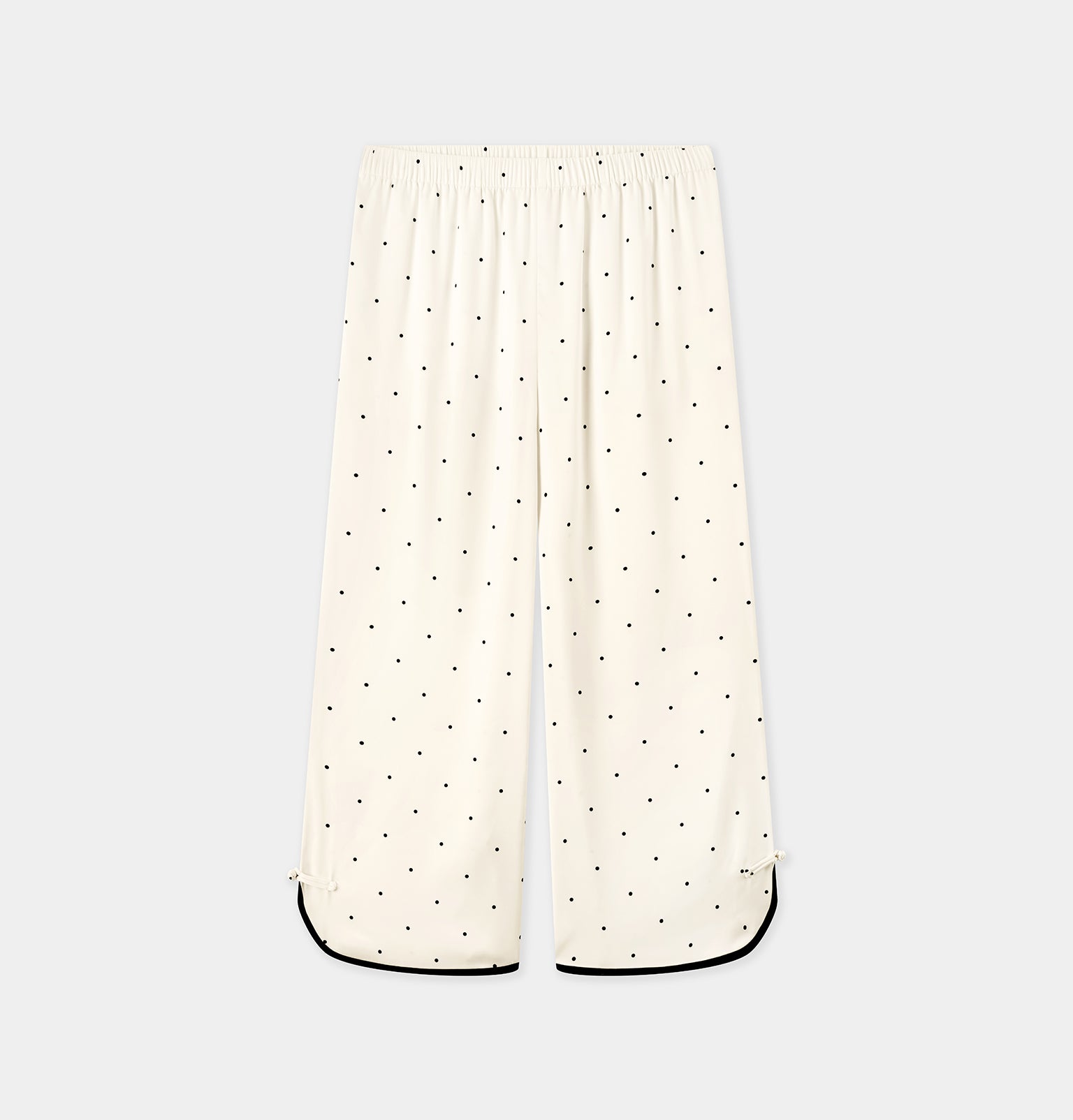 "Panda PomPom" Chinese-Style Satin Loungewear Set – White Polka Dot