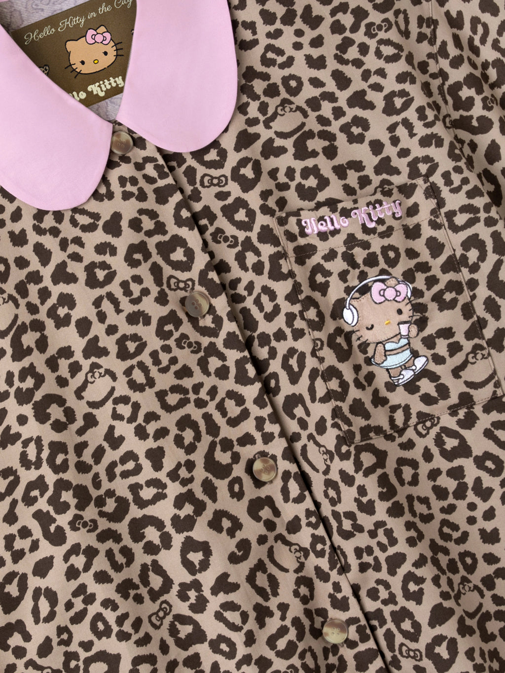 "Hello Kitty" Tencel Cotton Blend Short Sleeve Loungewear Set – Leopard