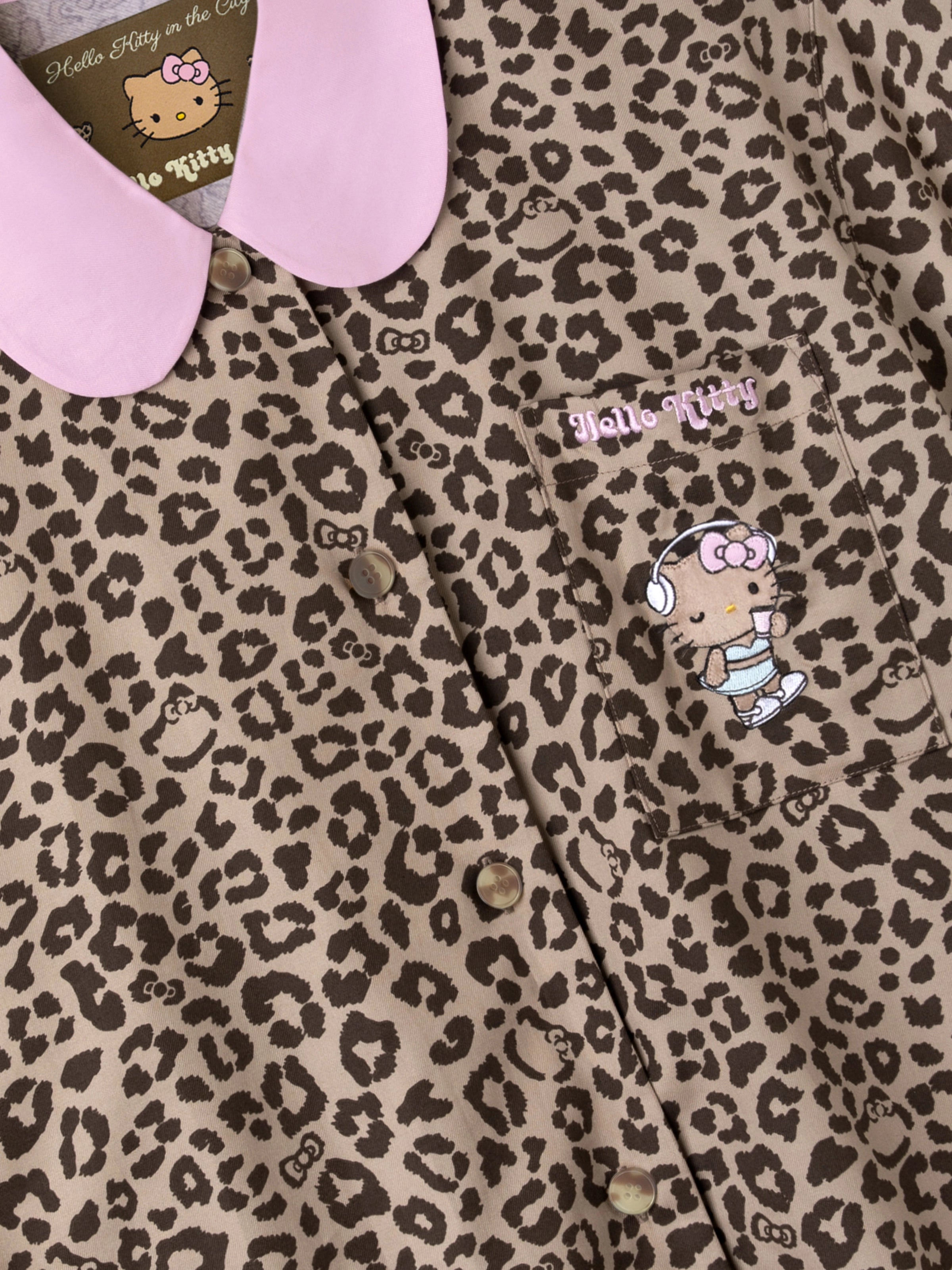 "Hello Kitty" Tencel Cotton Blend Short Sleeve Loungewear Set – Leopard