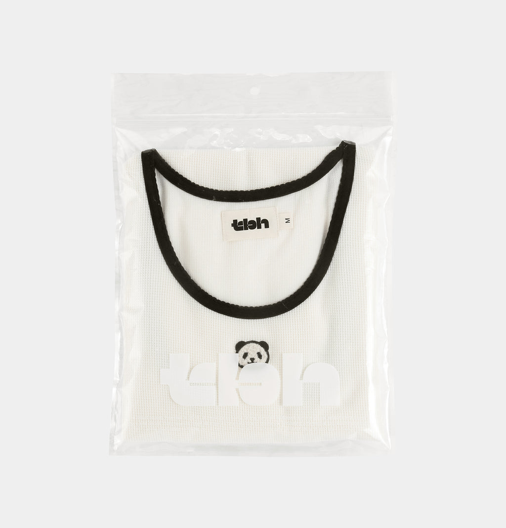 "Panda PomPom" Waffle Checks Nightgown – Cream White