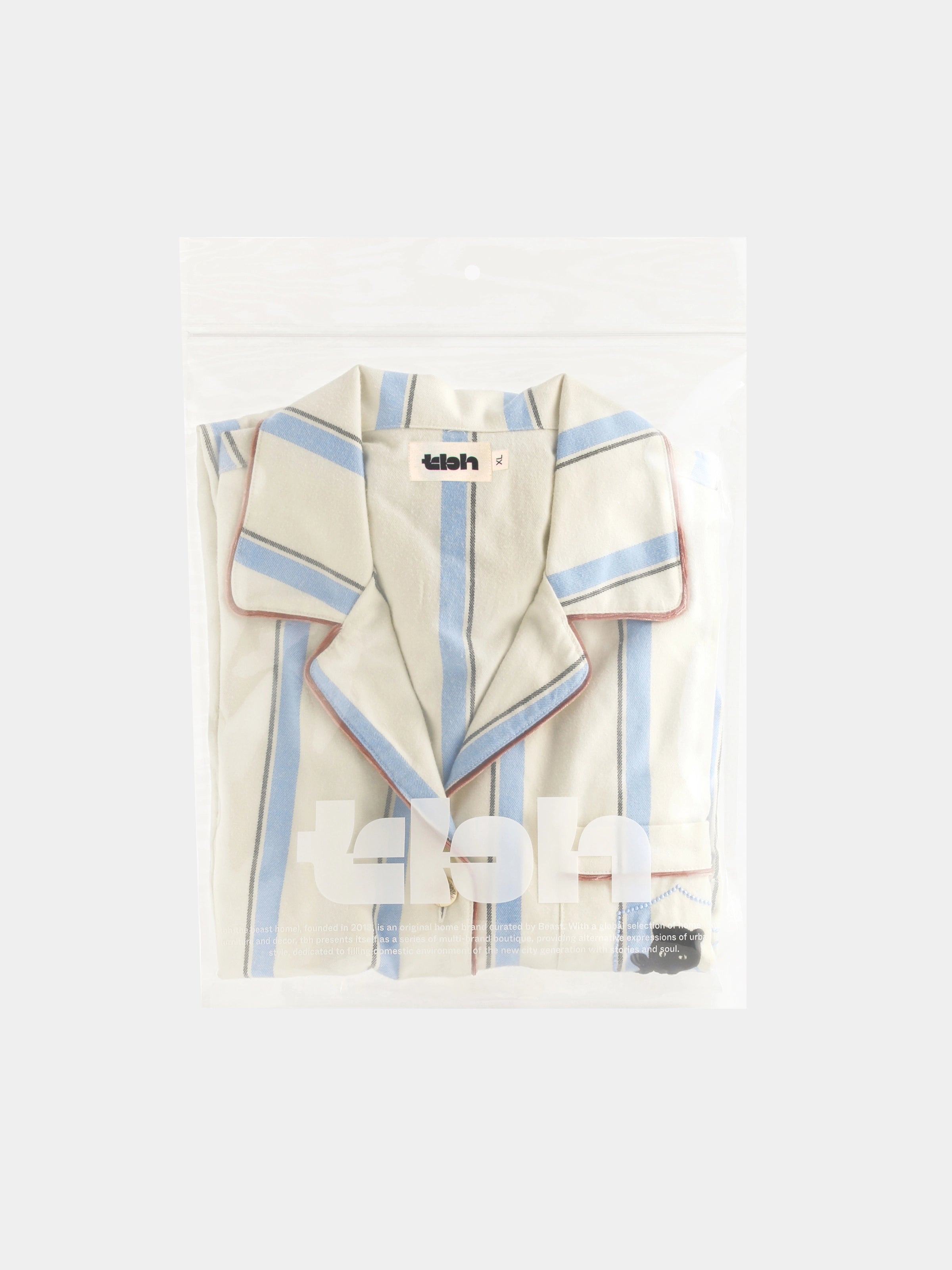 “Urban Jungle” Thickened Cotton Flannel Loungewear Set Blue and White Stripes