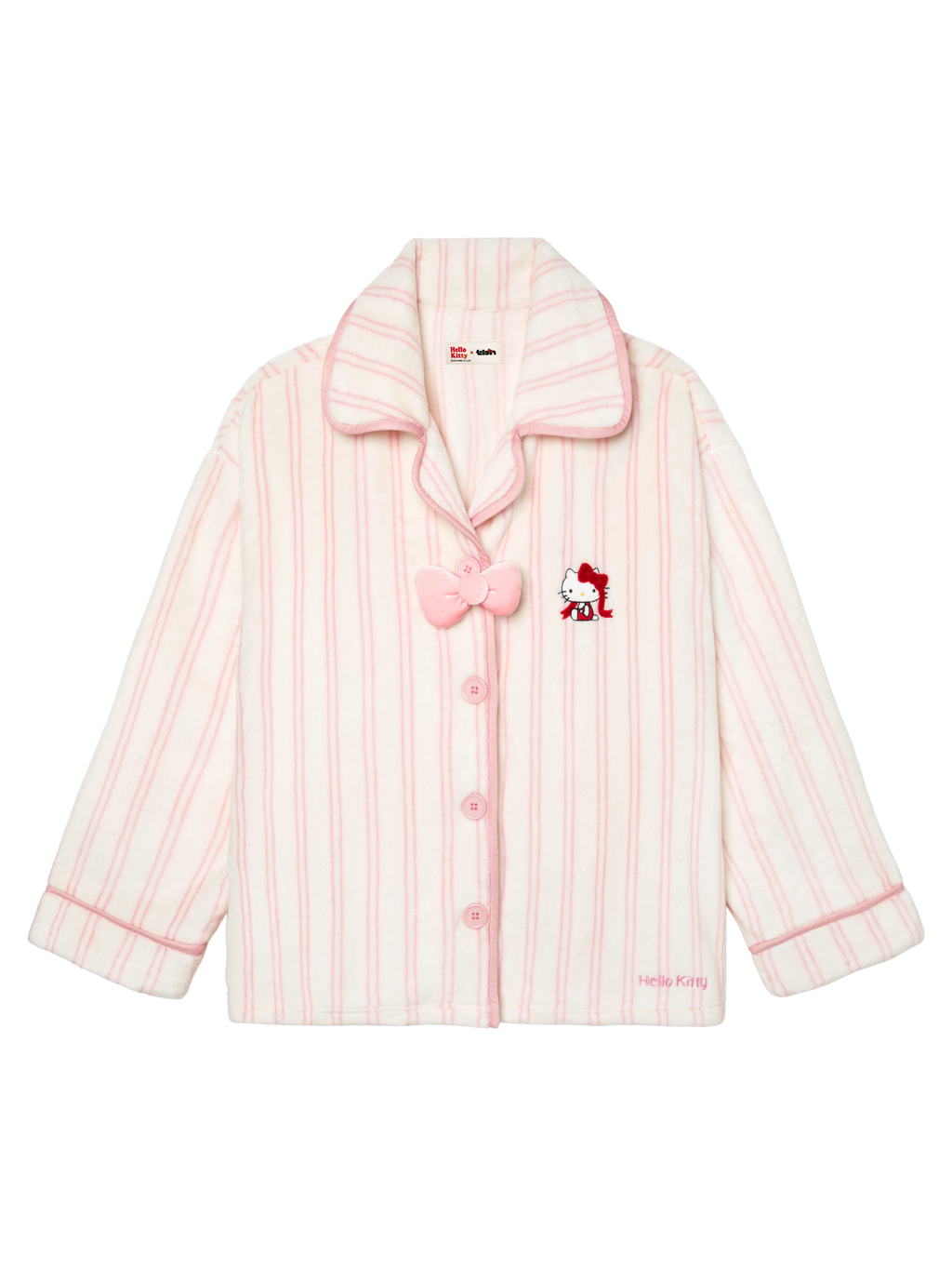 "Hello Kitty" Flannel Loungewear Set – Cream Stripes