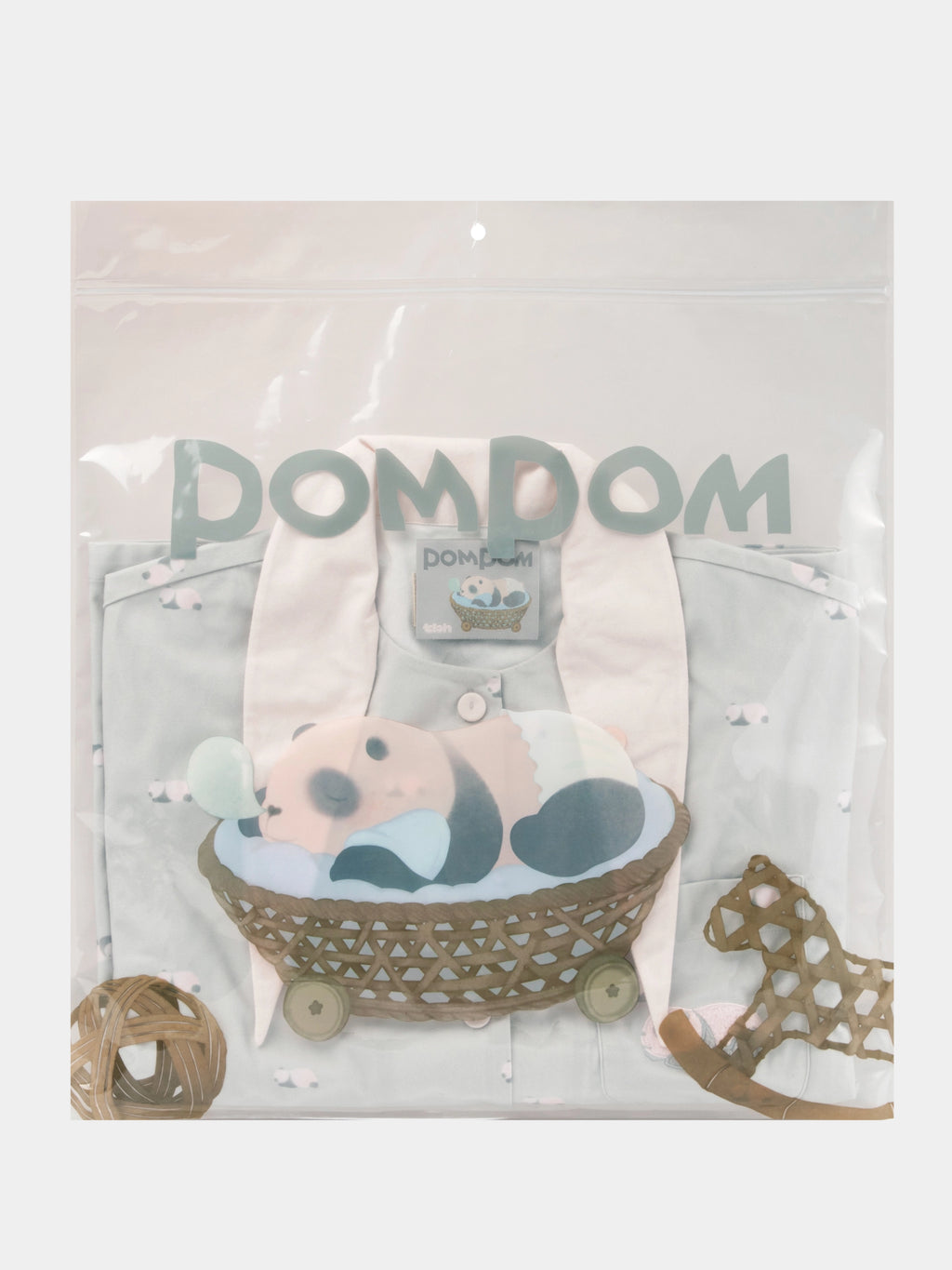 "Panda PomPom" Polar Fleece Neckerchief Loungewear Set – Gray