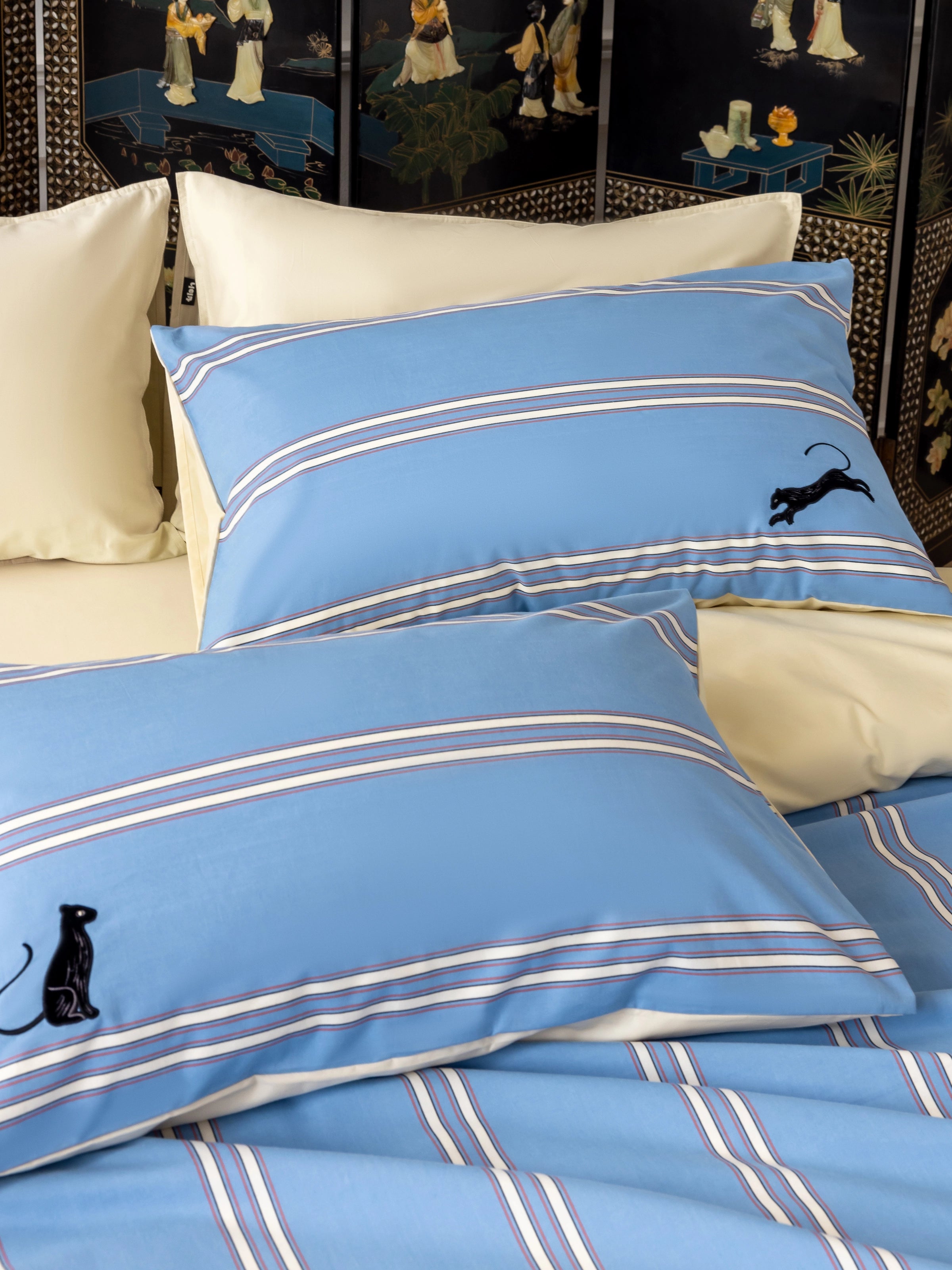 "Urban Jungle" Black Panther Yarn-Dyed Cotton Bedding Set – Blue