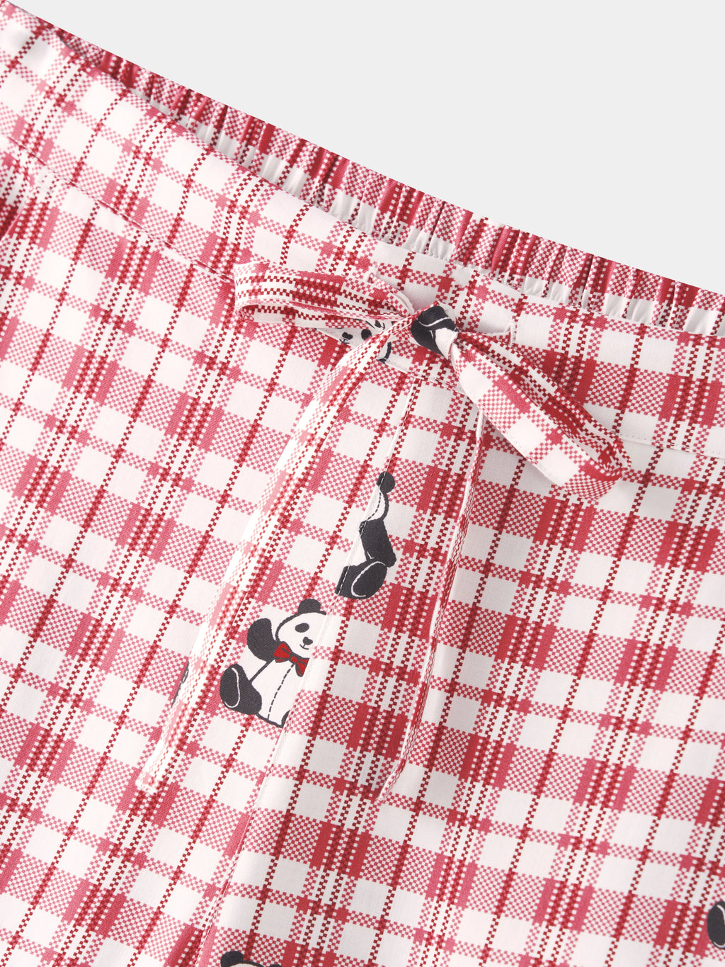 "Panda PomPom" Tencel Cotton Blend Loungewear Set – Red Grid