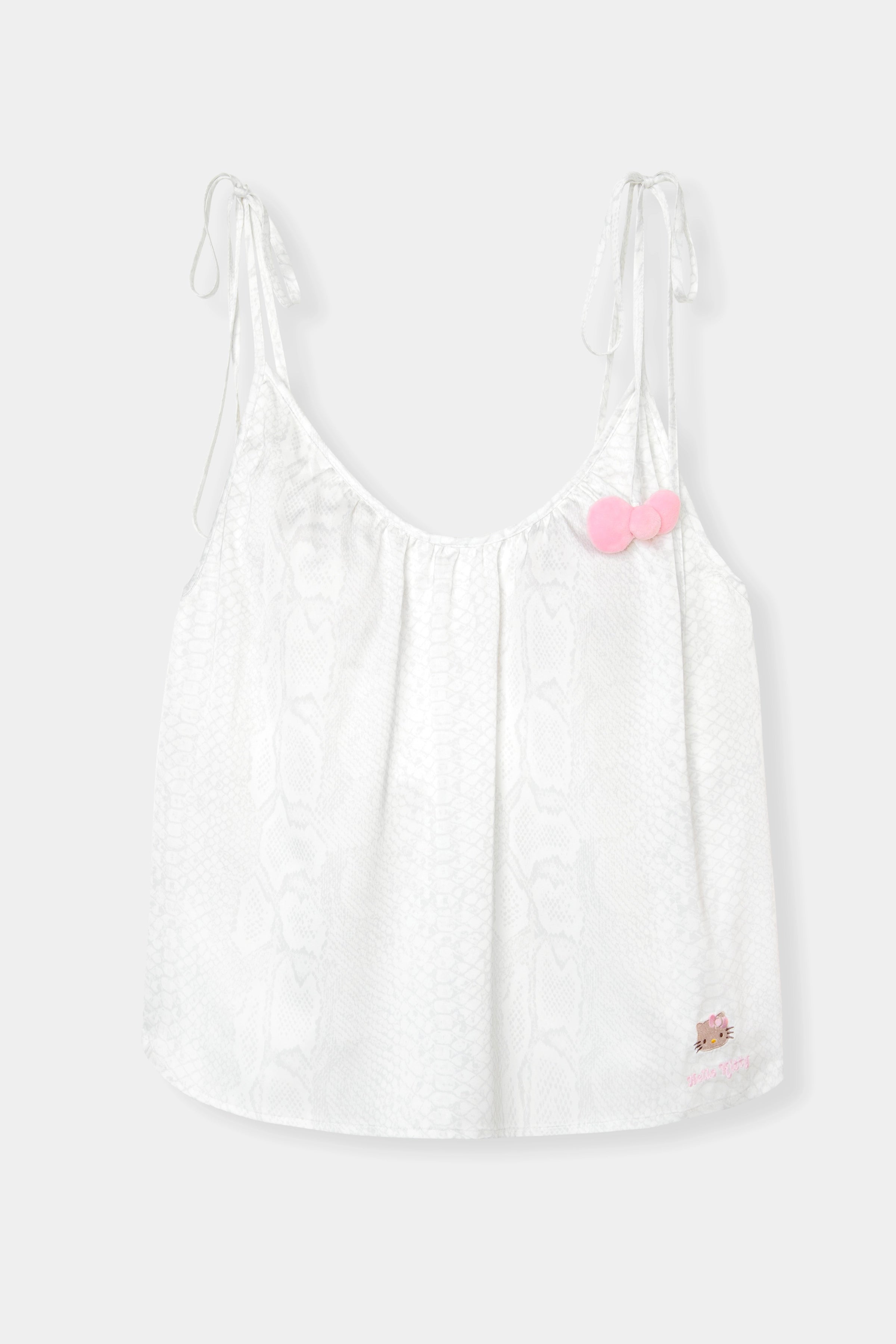 "Hello Kitty" Satin Spaghetti Strap Top and Shorts Pajama Set Snake Print