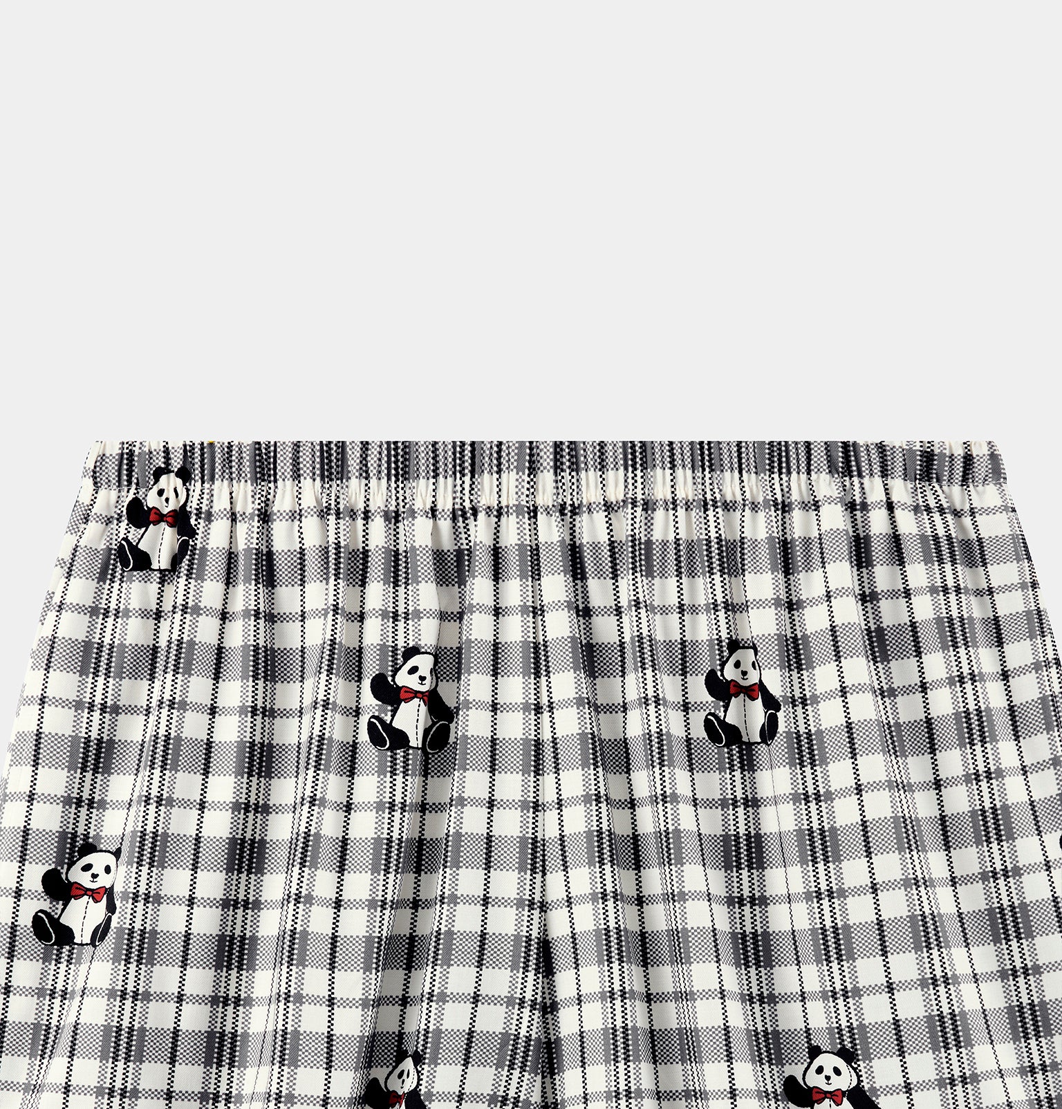 "Panda PomPom" Tencel Cotton Blend Spaghetti Strap Top & Shorts Pajama Set – Black Grid