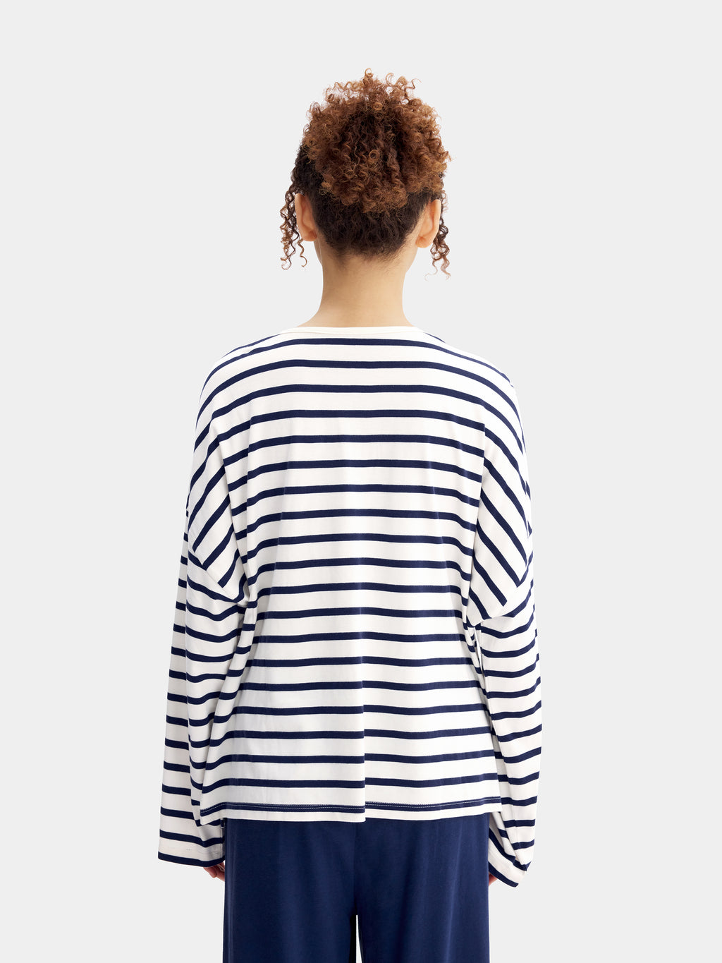 "Hello Kitty" Jersey Breton Stripe Loungewear Set Long Sleeve – Blue & White