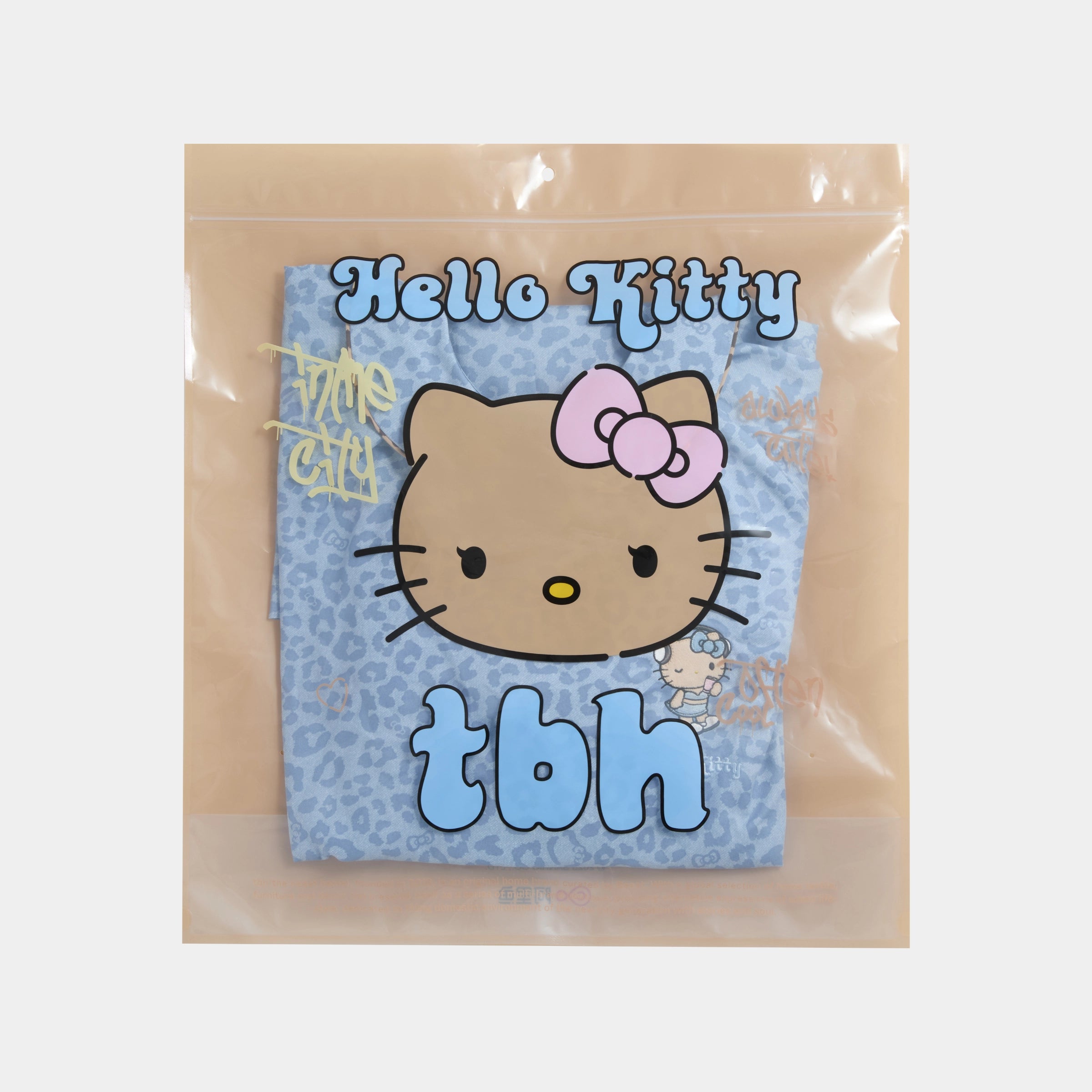 "Hello Kitty" Tencel Cotton Blend Short Sleeve Skirt – Denim Leopard