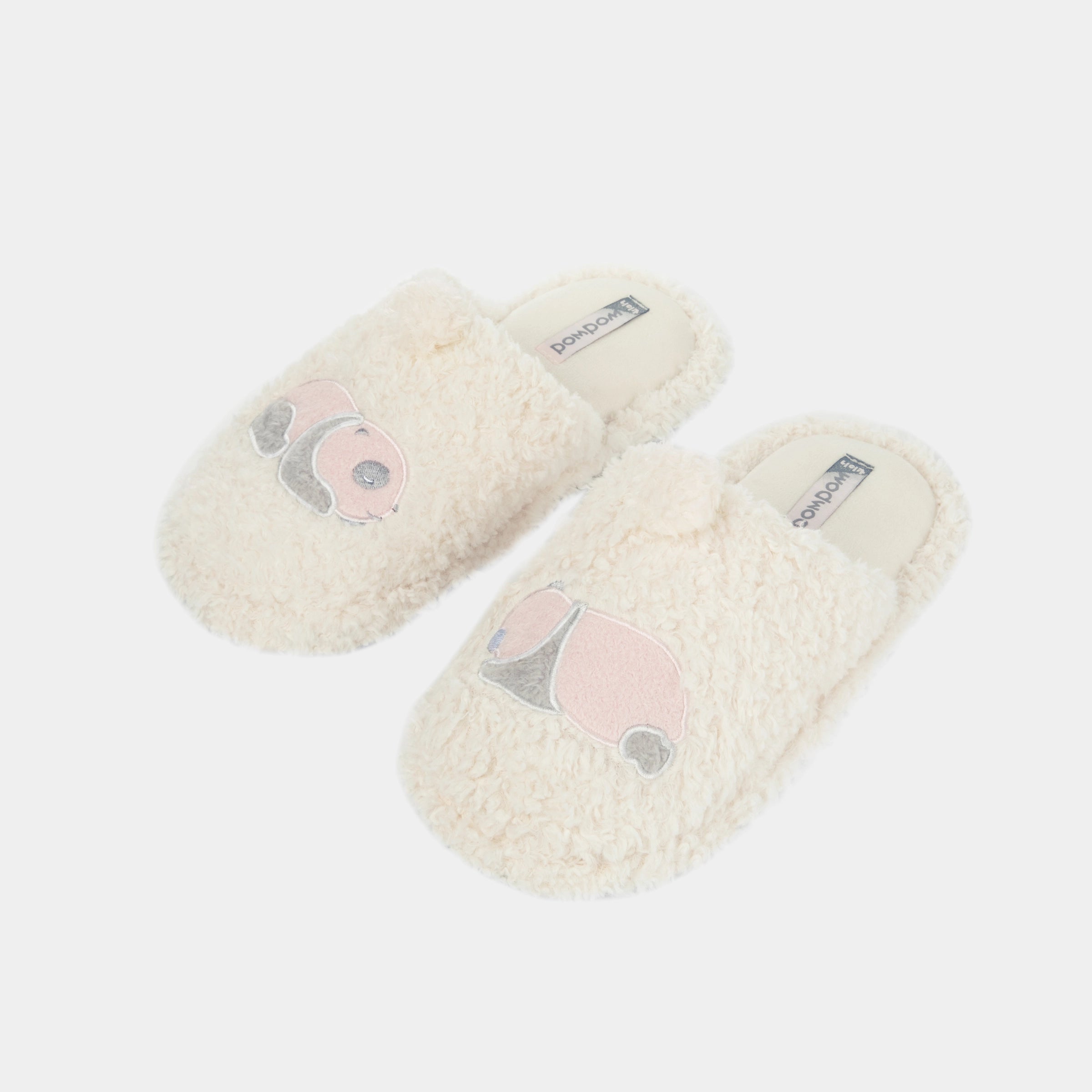 “Panda PomPom”Fluffy Slippers Cream White