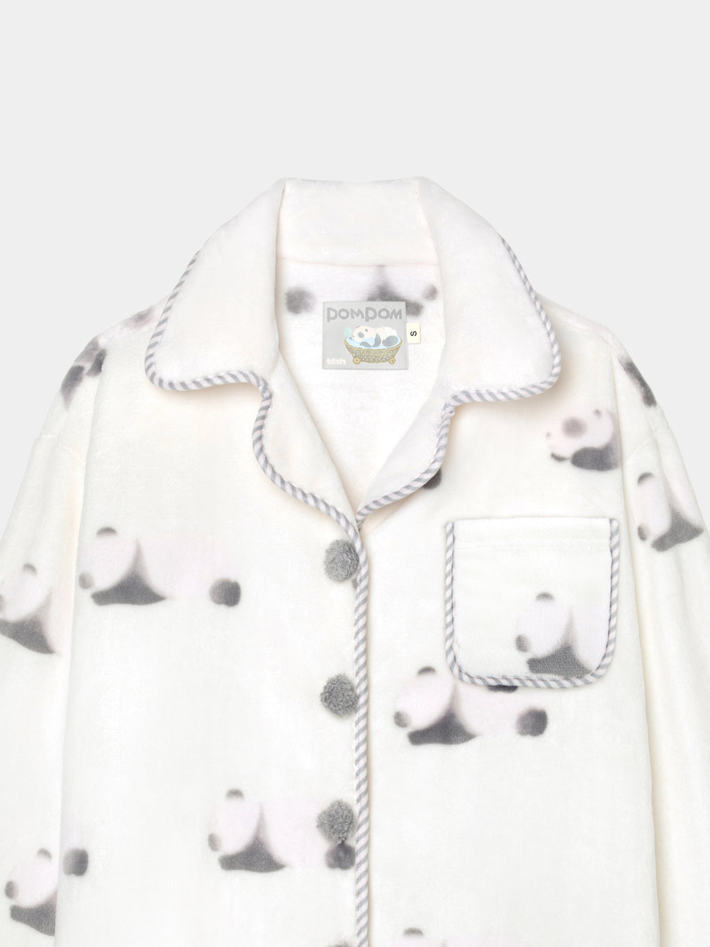 "Panda PomPom" Flannel Loungewear Set – Cream White