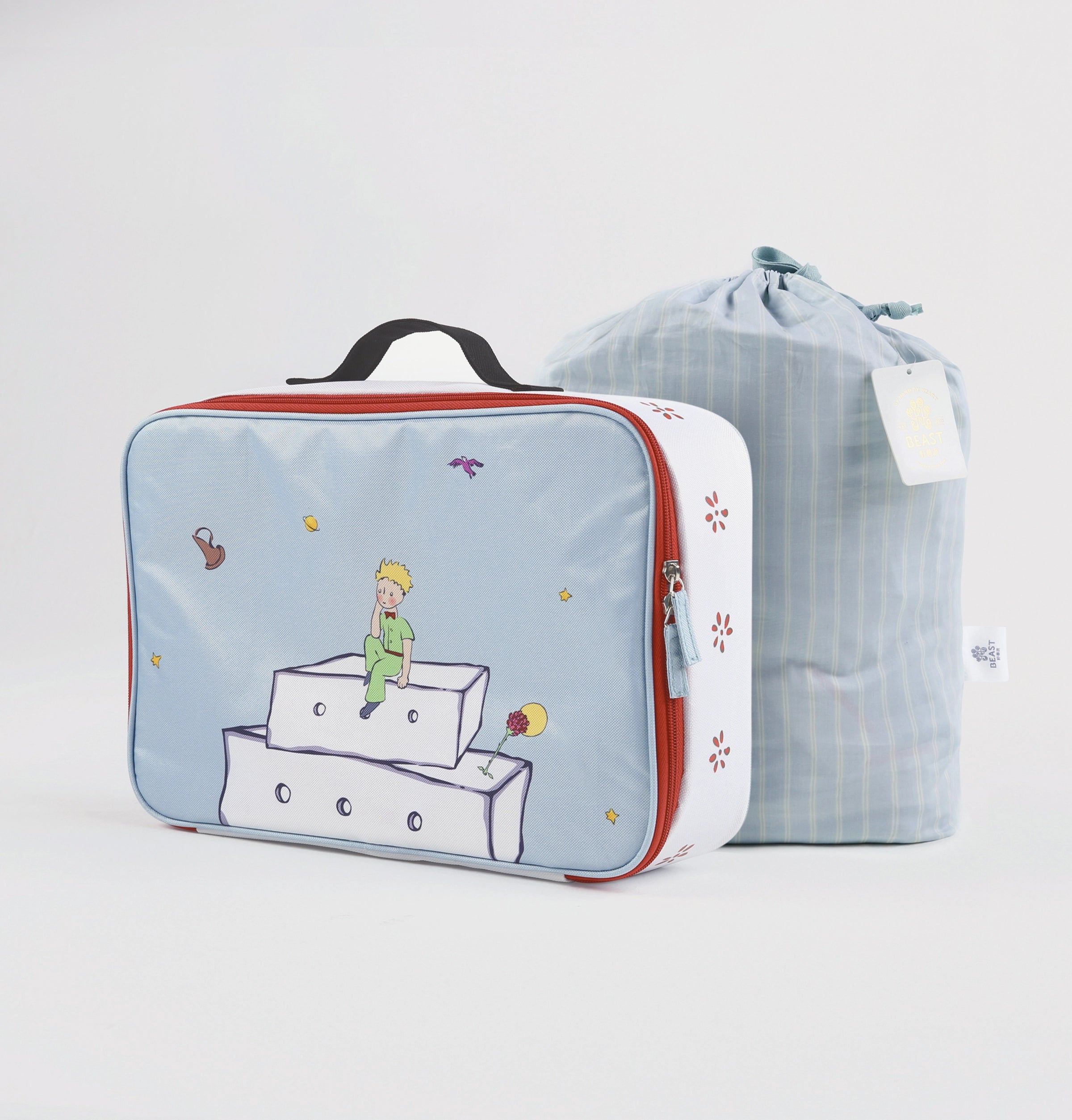 “Le Petit Prince” cotton embroidered bedding set Planet Blue