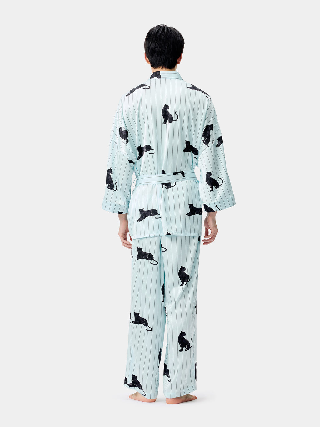 "Urban Jungle" Black Panther Satin Loungewear Set Robe & Pants – Mist Blue