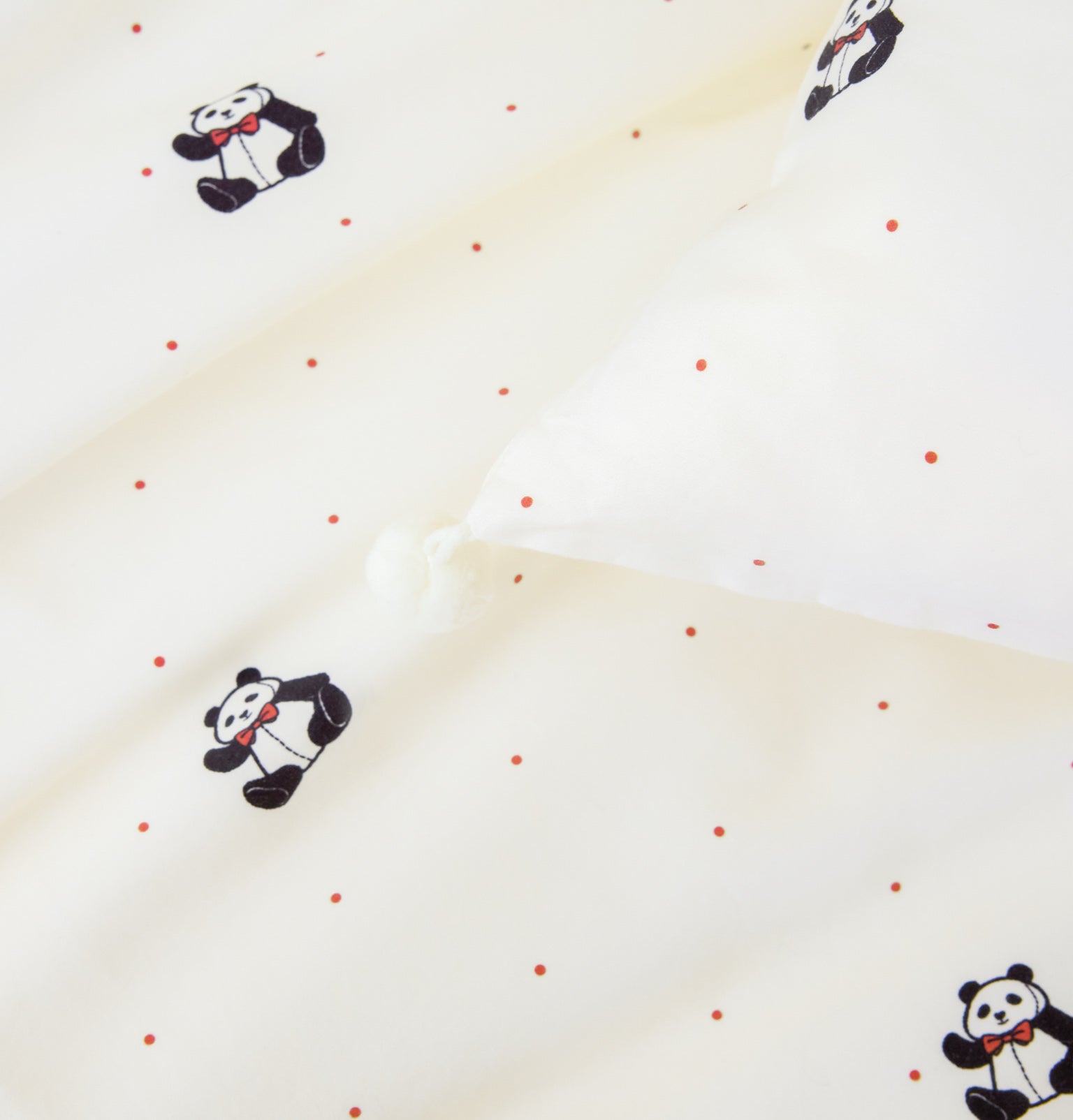 "Panda PomPom"  cotton sateen bedding set White