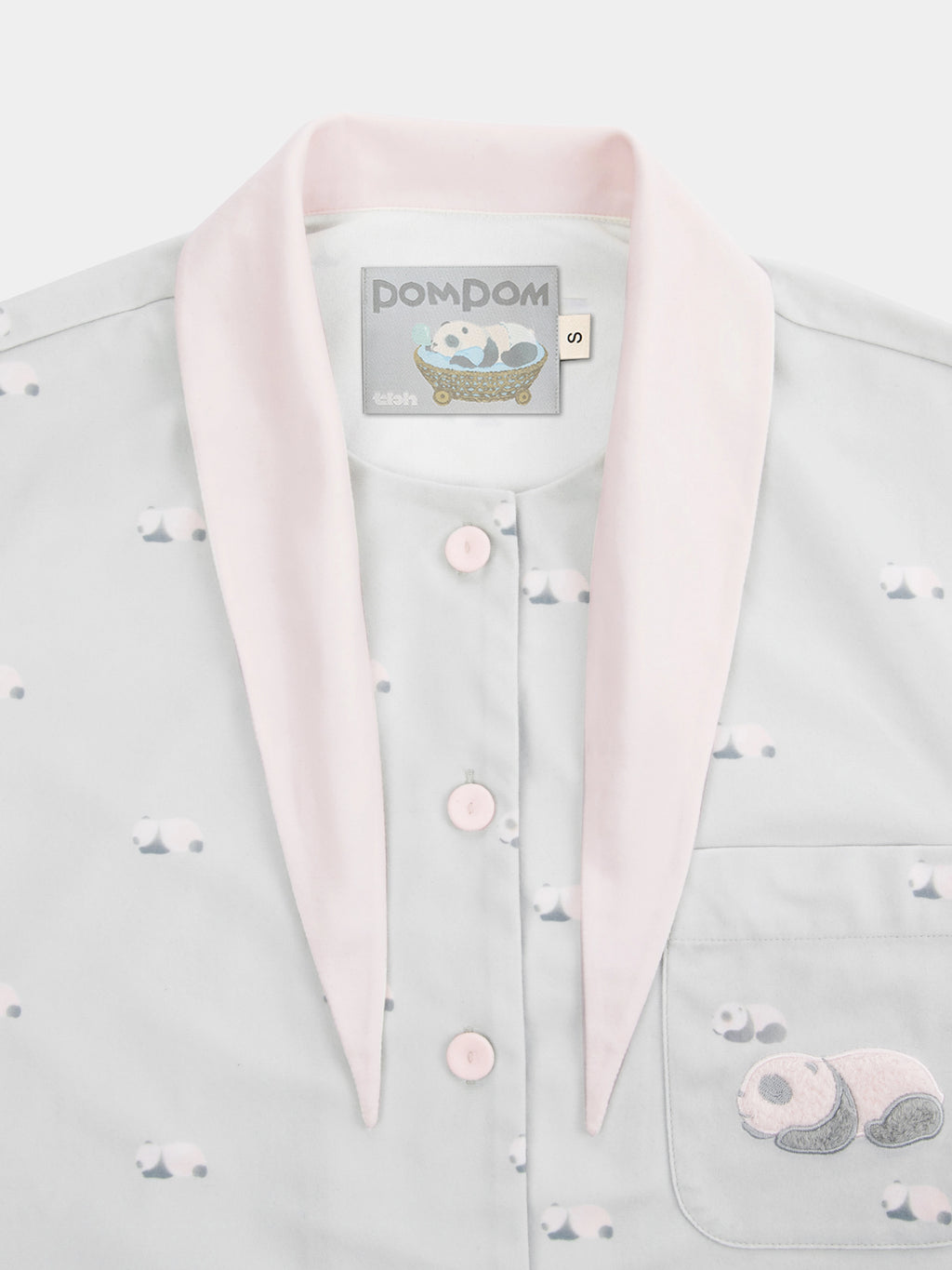 "Panda PomPom" Polar Fleece Neckerchief Loungewear Set – Gray