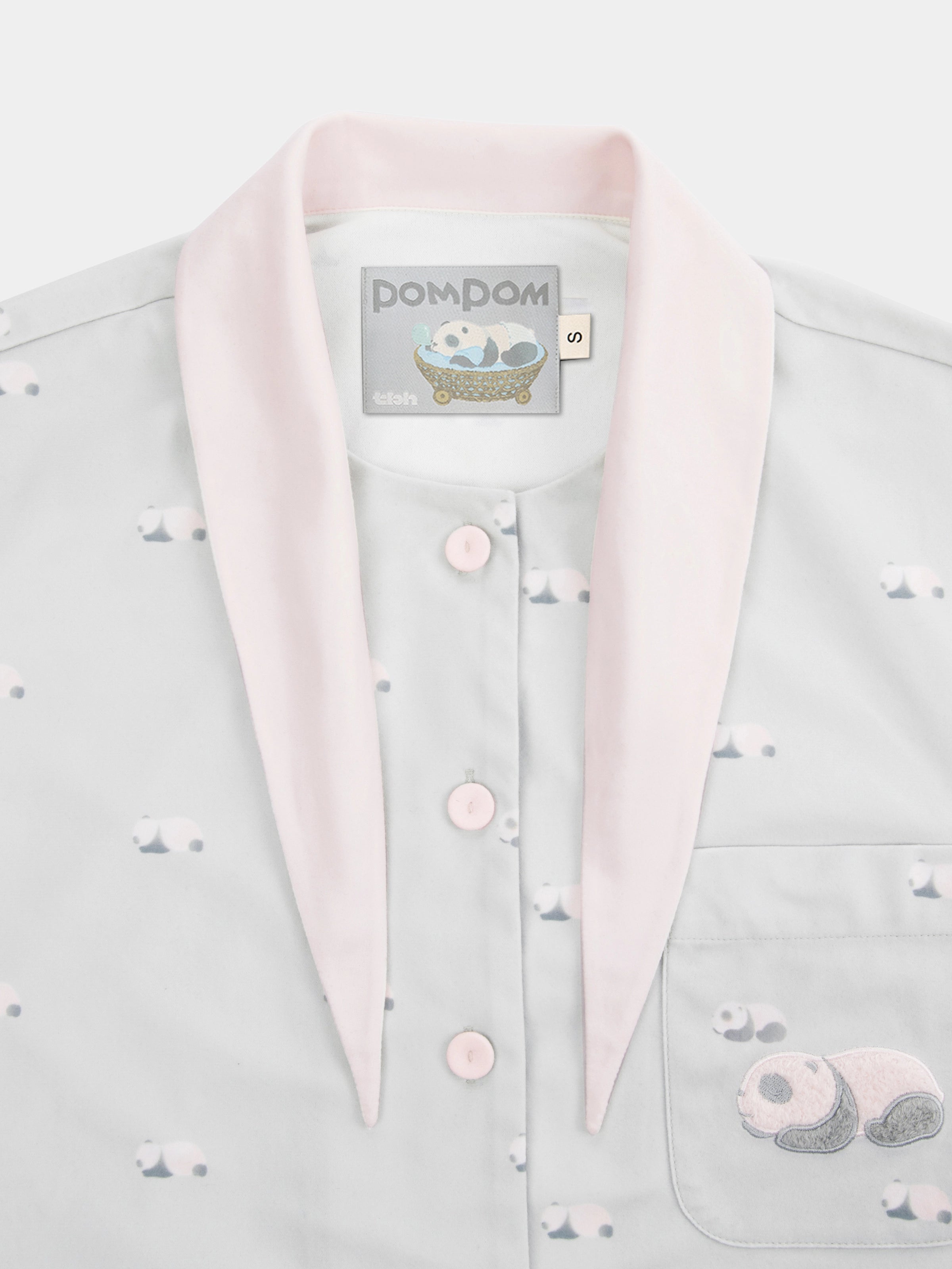 "Panda PomPom" Polar Fleece Neckerchief Loungewear Set – Gray