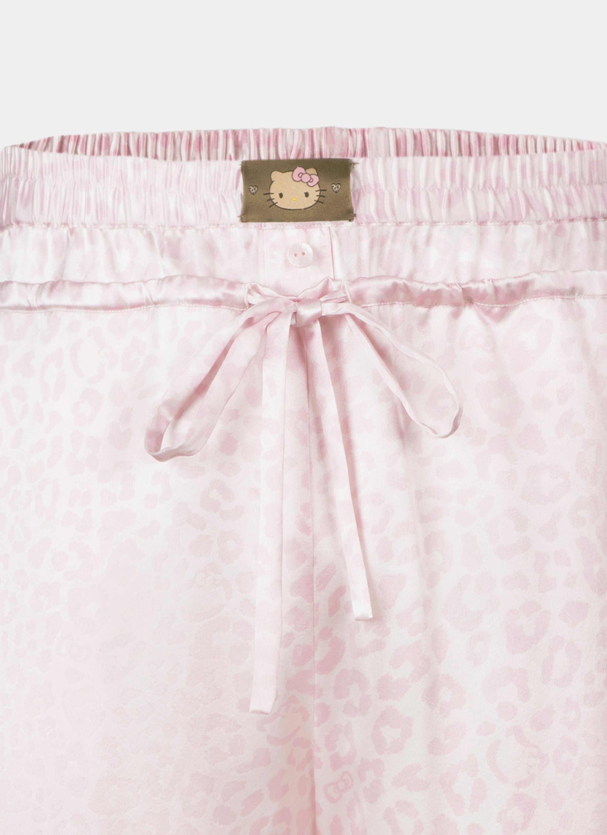 "Hello Kitty" Premium Heavy Mulberry Silk Loungewear Set – Pink Leopard