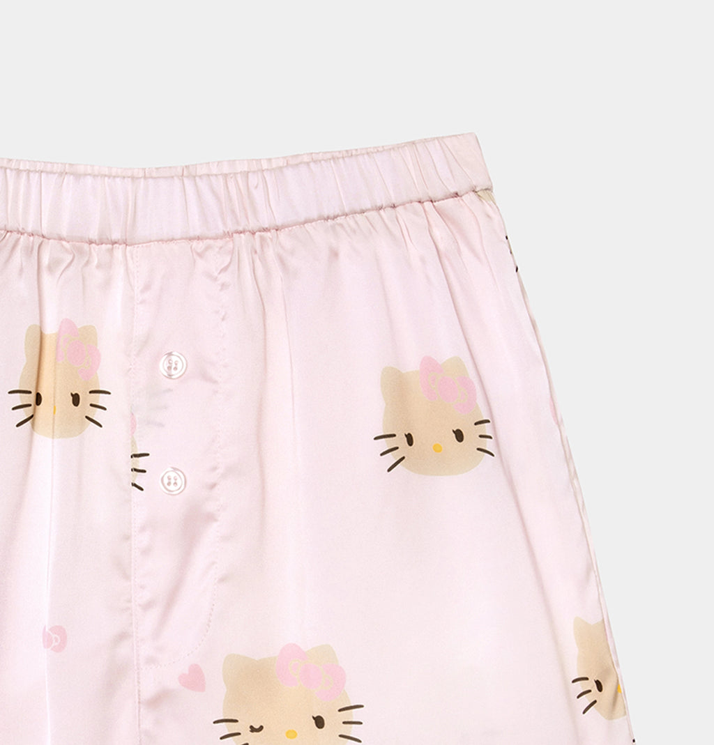 "Hello Kitty" Satin Short Sleeve Loungewear Set – Y2k Pink