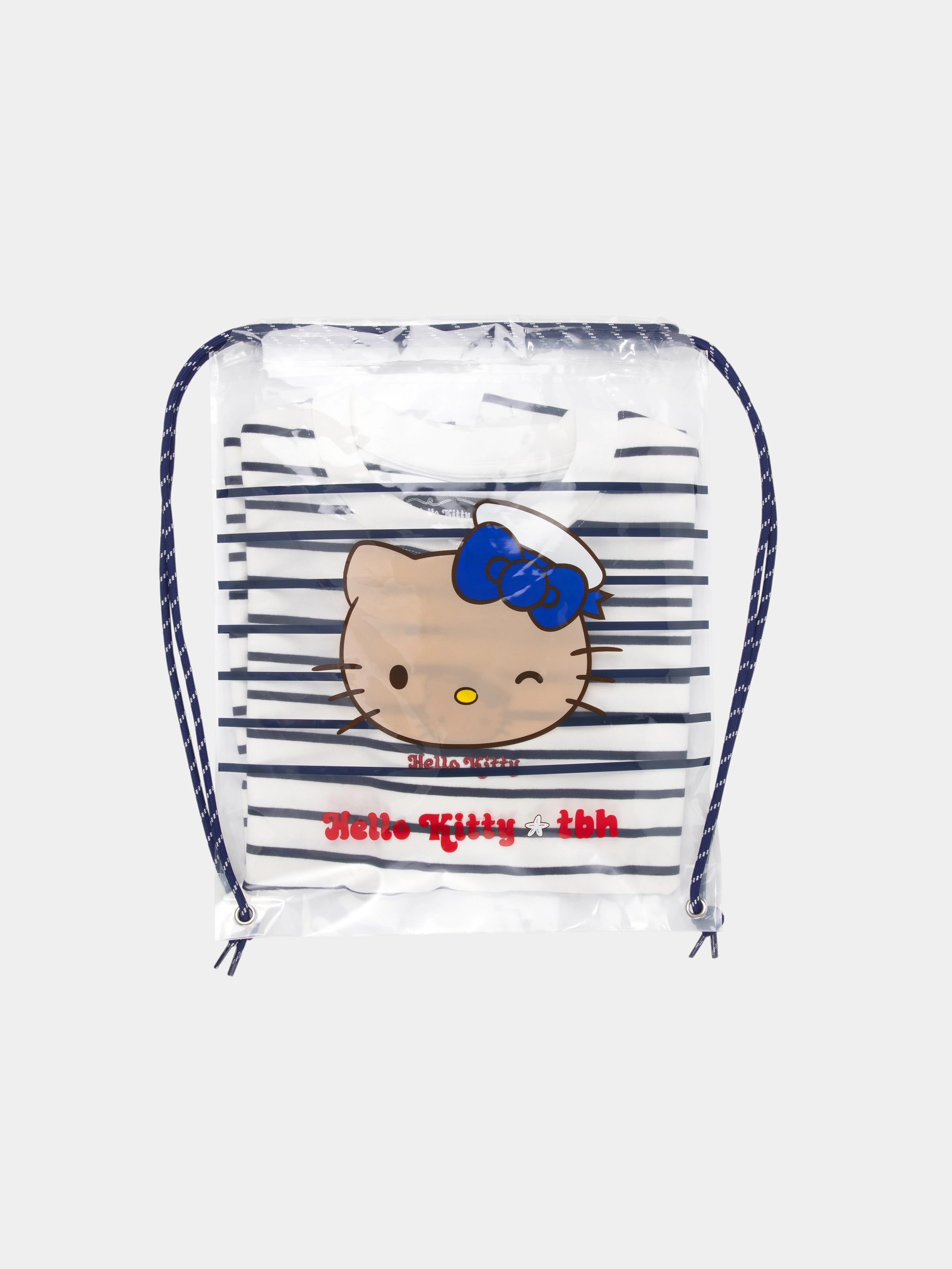 "Hello Kitty" Stretch Cotton Jersey Breton Stripe Loungewear Set Short Sleeve