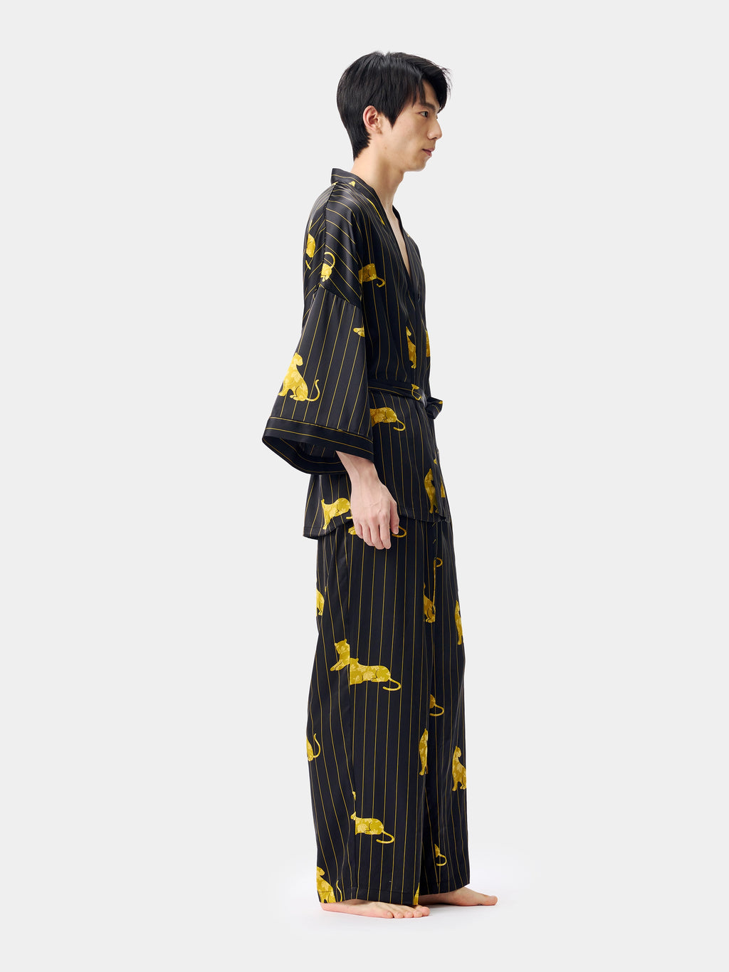 "Urban Jungle" Black Panther Satin Loungewear Set Robe & Pants – Dark Gold