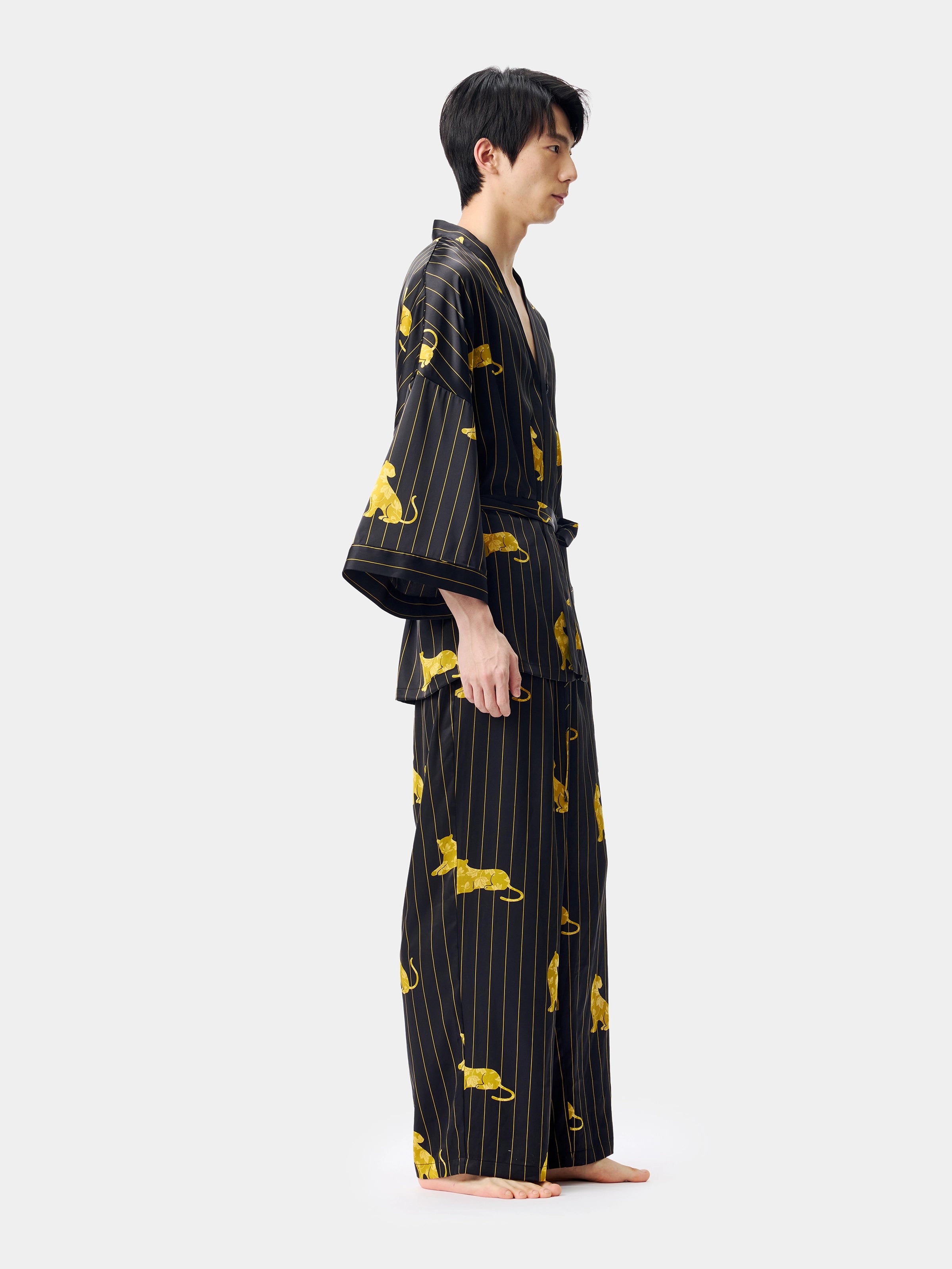 "Urban Jungle" Black Panther Satin Loungewear Set Robe & Pants – Dark Gold