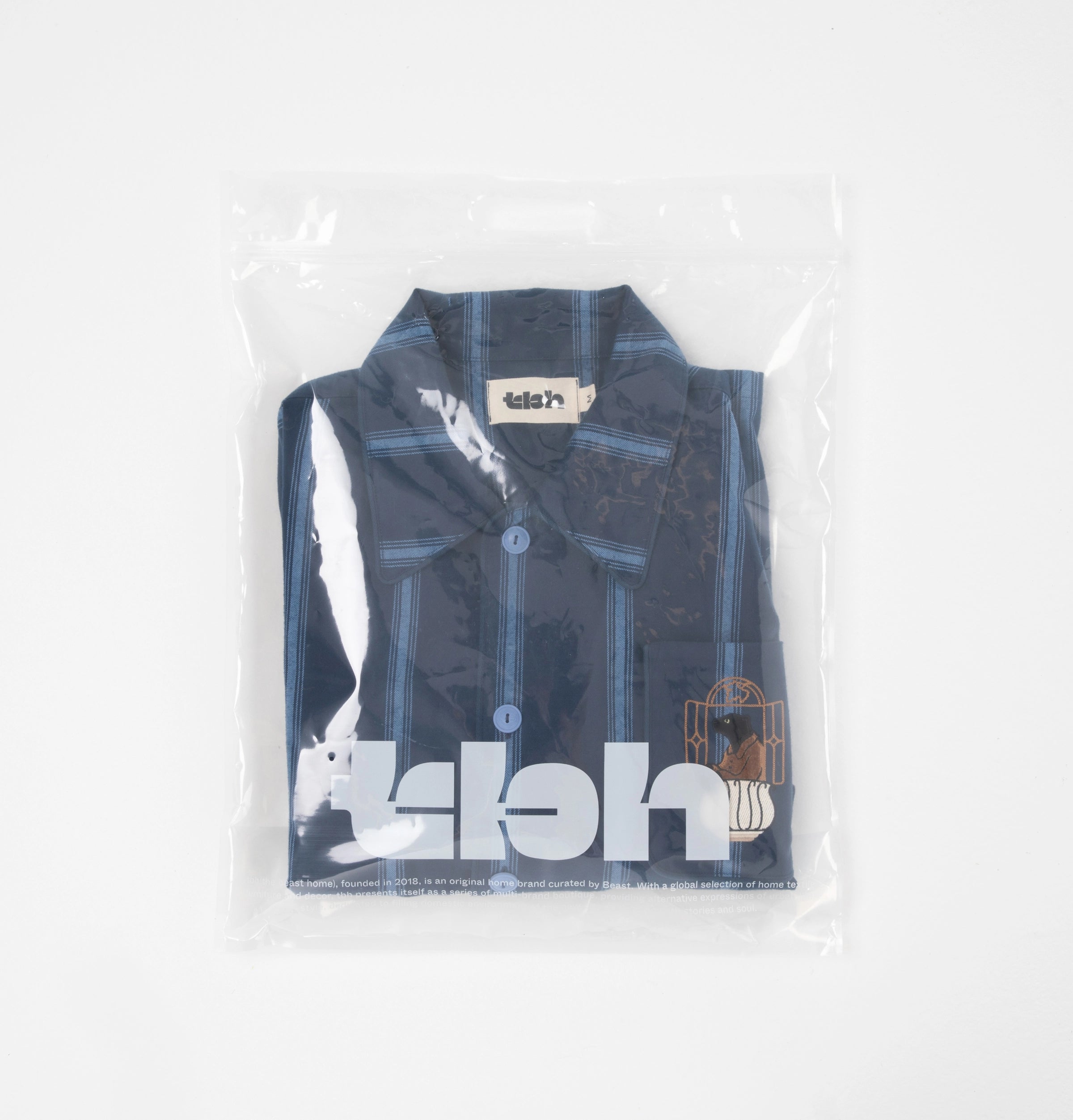“Urban Jungle” Thickened Cotton Flannel Loungewear Set Dark Blue Stripes
