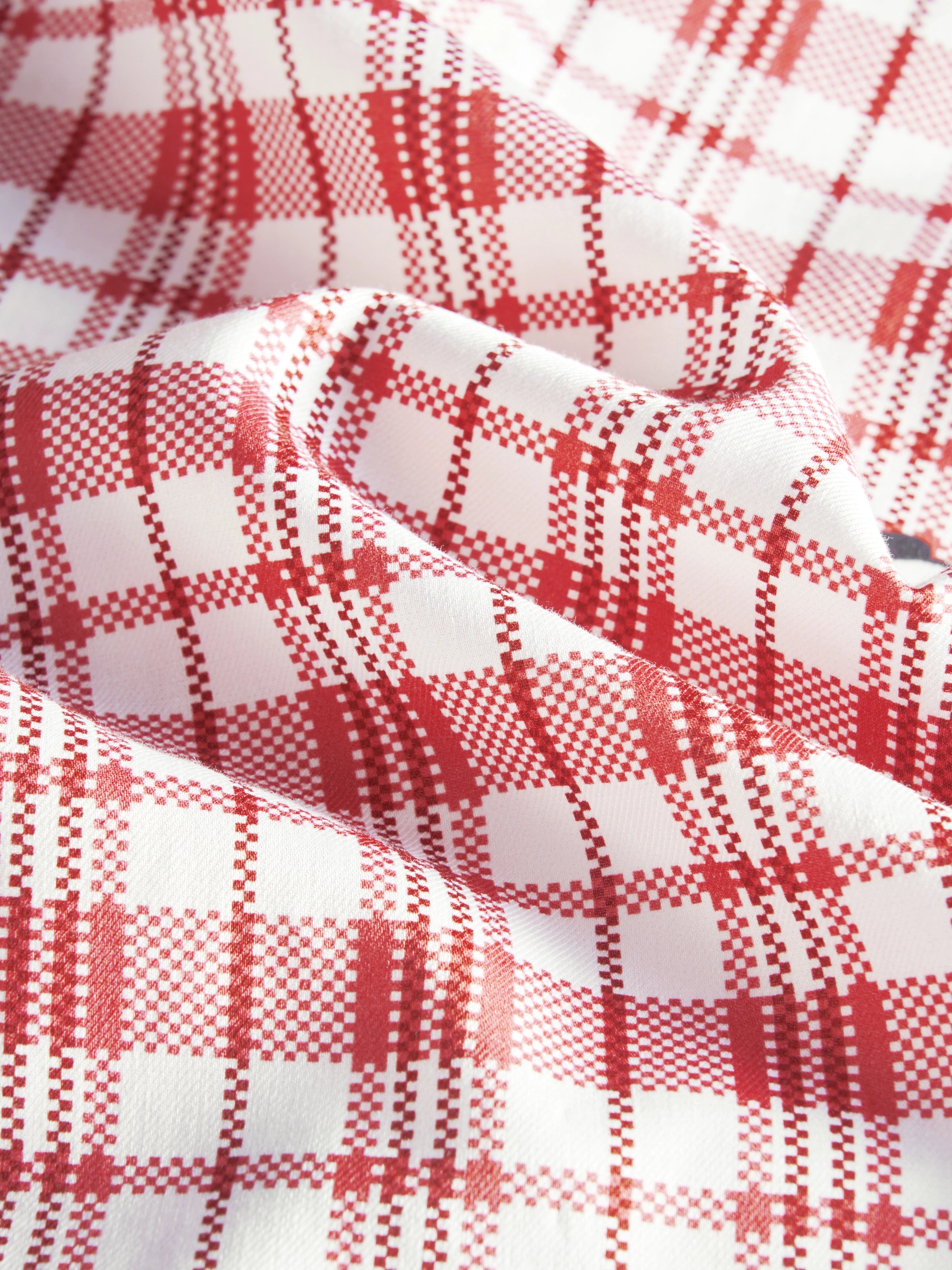 "Panda PomPom" Tencel Cotton Blend Short Sleeve Loungewear Set – Red Grid