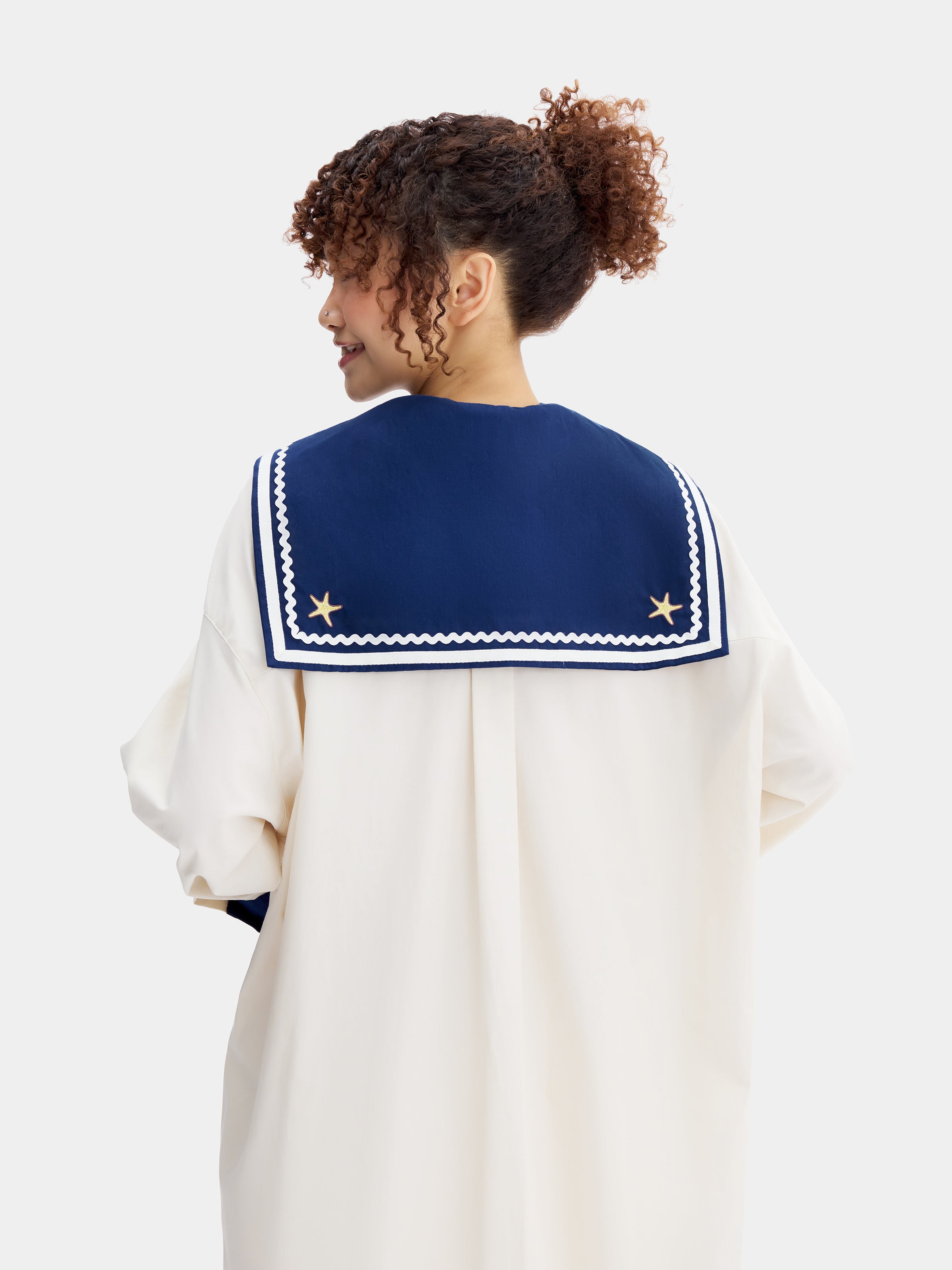 "Hello Kitty" Cotton Sailor Collar Long Sleeve Nightgown