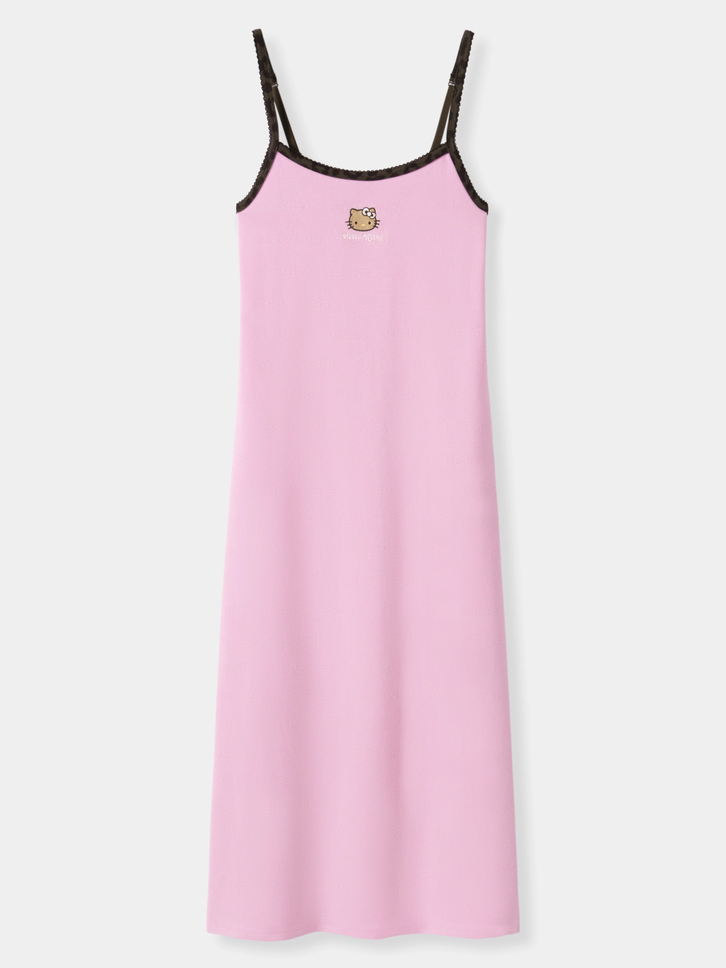 "Hello Kitty" Jersey Rib Jacquard Spaghetti Strap Nightgown – Raspberry