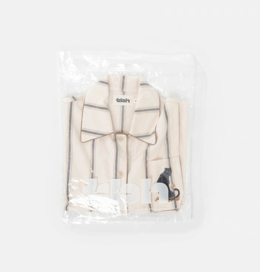 “Urban Jungle” Thickened Cotton Flannel Loungewear Set Beige and Camel Stripes