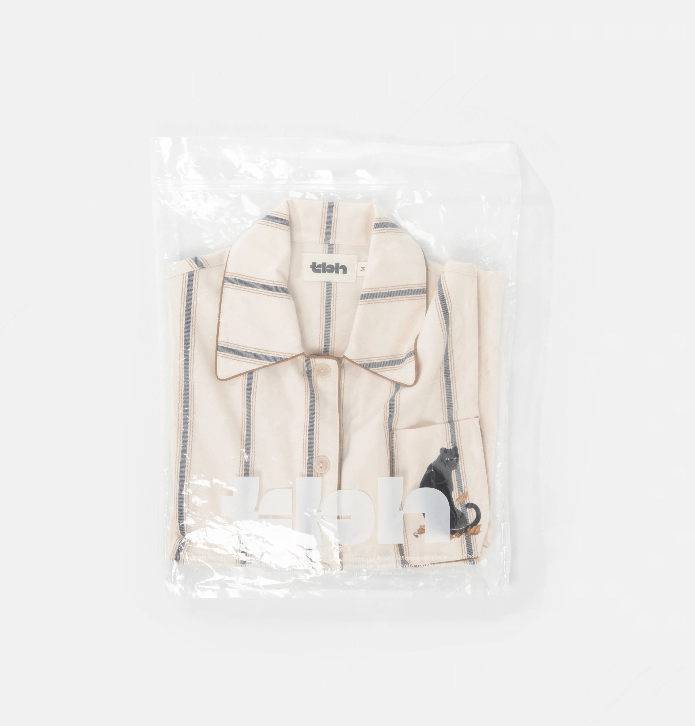 “Urban Jungle” Thickened Cotton Flannel Loungewear Set Beige and Camel Stripes