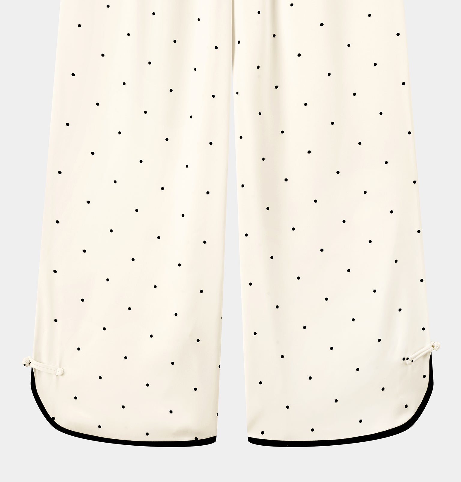 "Panda PomPom" Chinese-Style Satin Loungewear Set – White Polka Dot