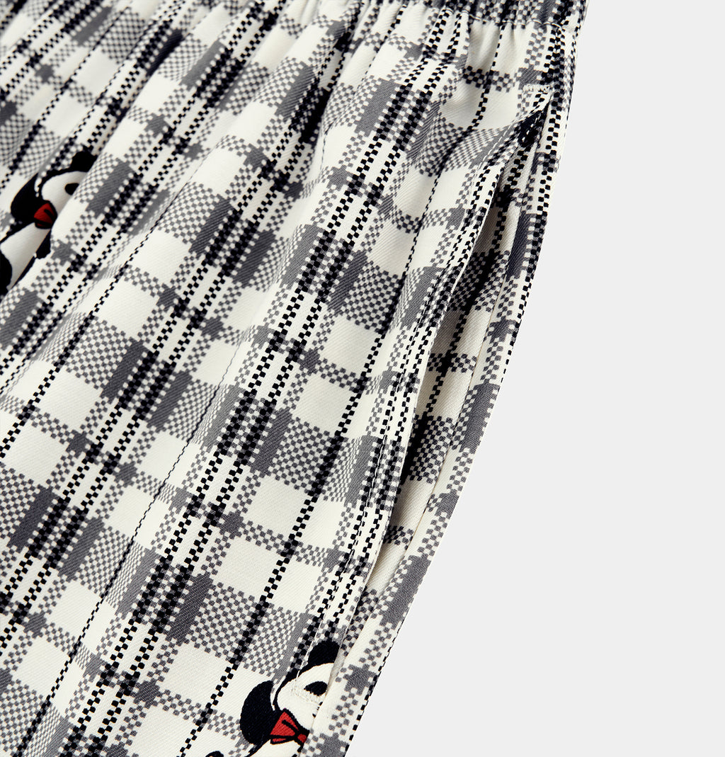 "Panda PomPom" Tencel Cotton Blend Spaghetti Strap Top & Shorts Pajama Set – Black Grid