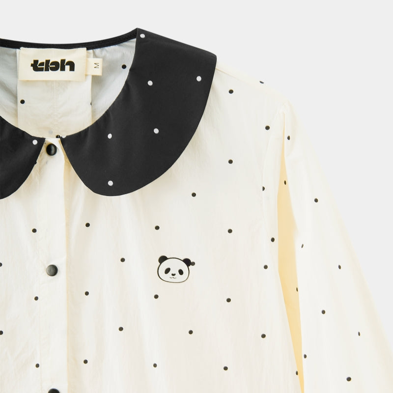 "Panda PomPom" Sun-pretective Outdoor Dress White Polka Dot