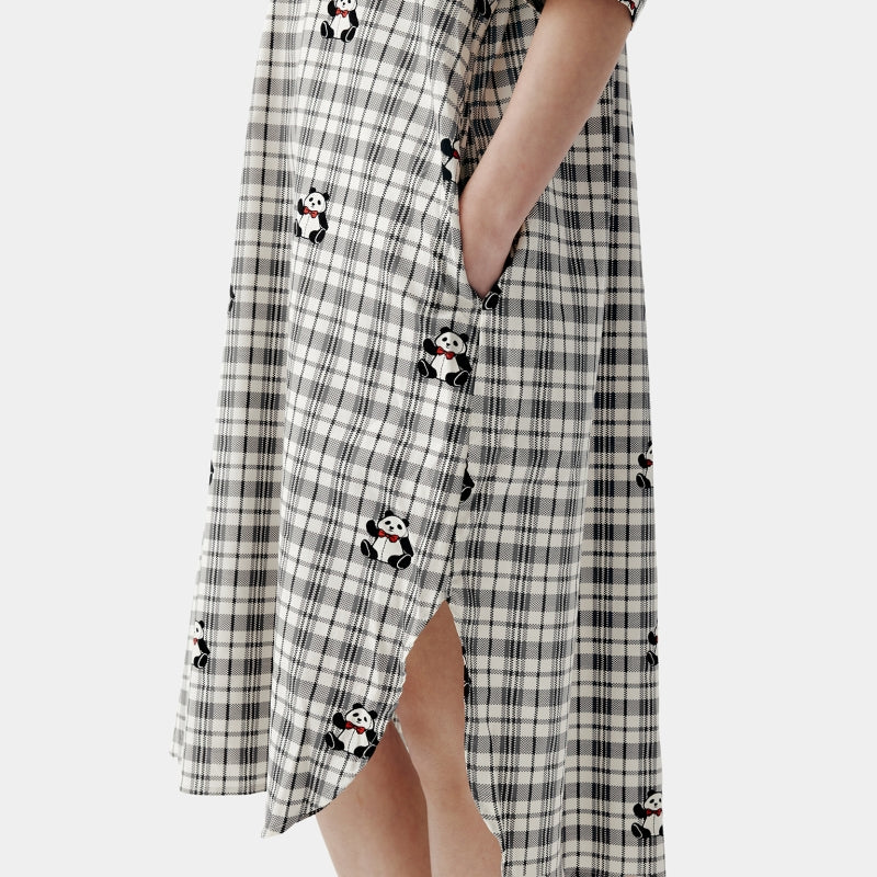 "Urban Jungle" Tencel Cotton Blend Short Sleeve Nightgown – Black Grid