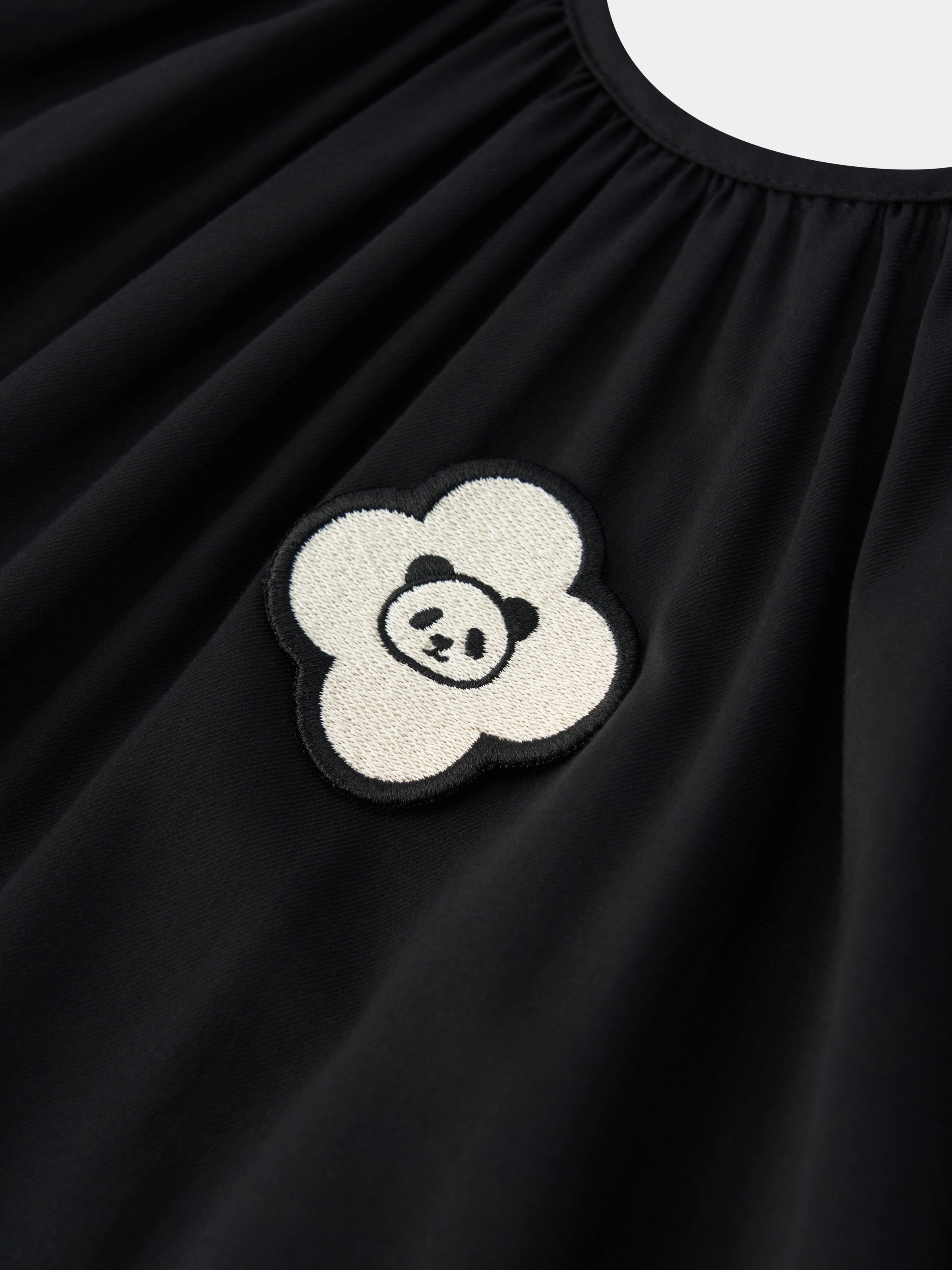 "Panda PomPom" Tencel Cotton Blend Slip Nightgown – Black