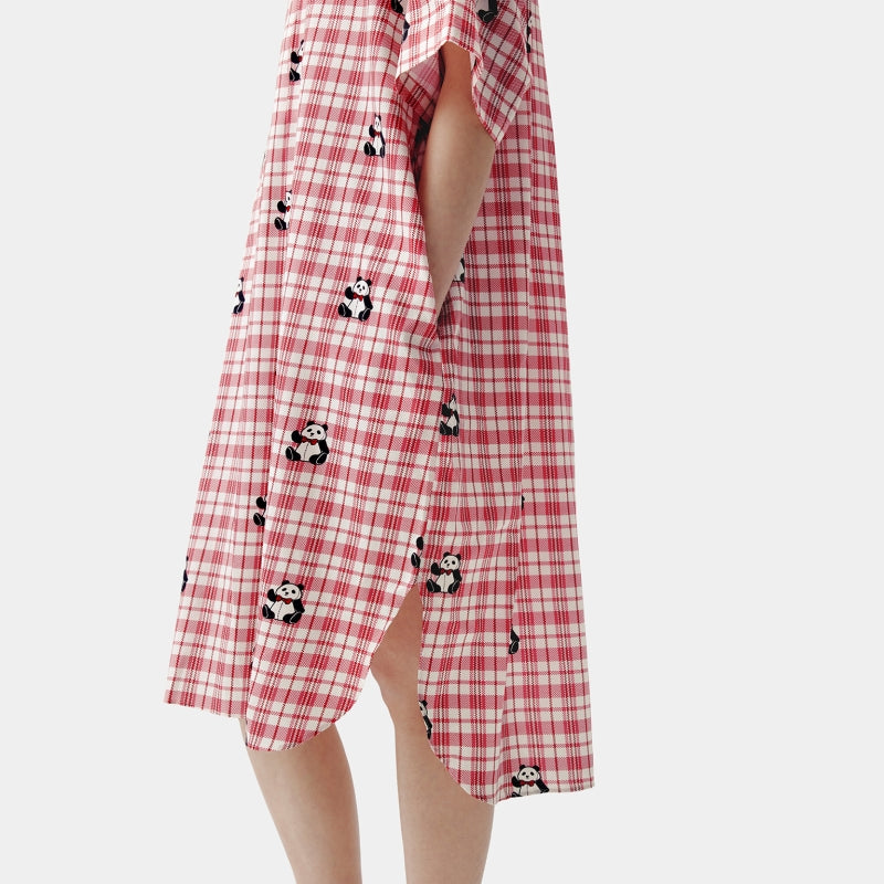 "Urban Jungle" Tencel Cotton Blend Short Sleeve Nightgown – Red Grid